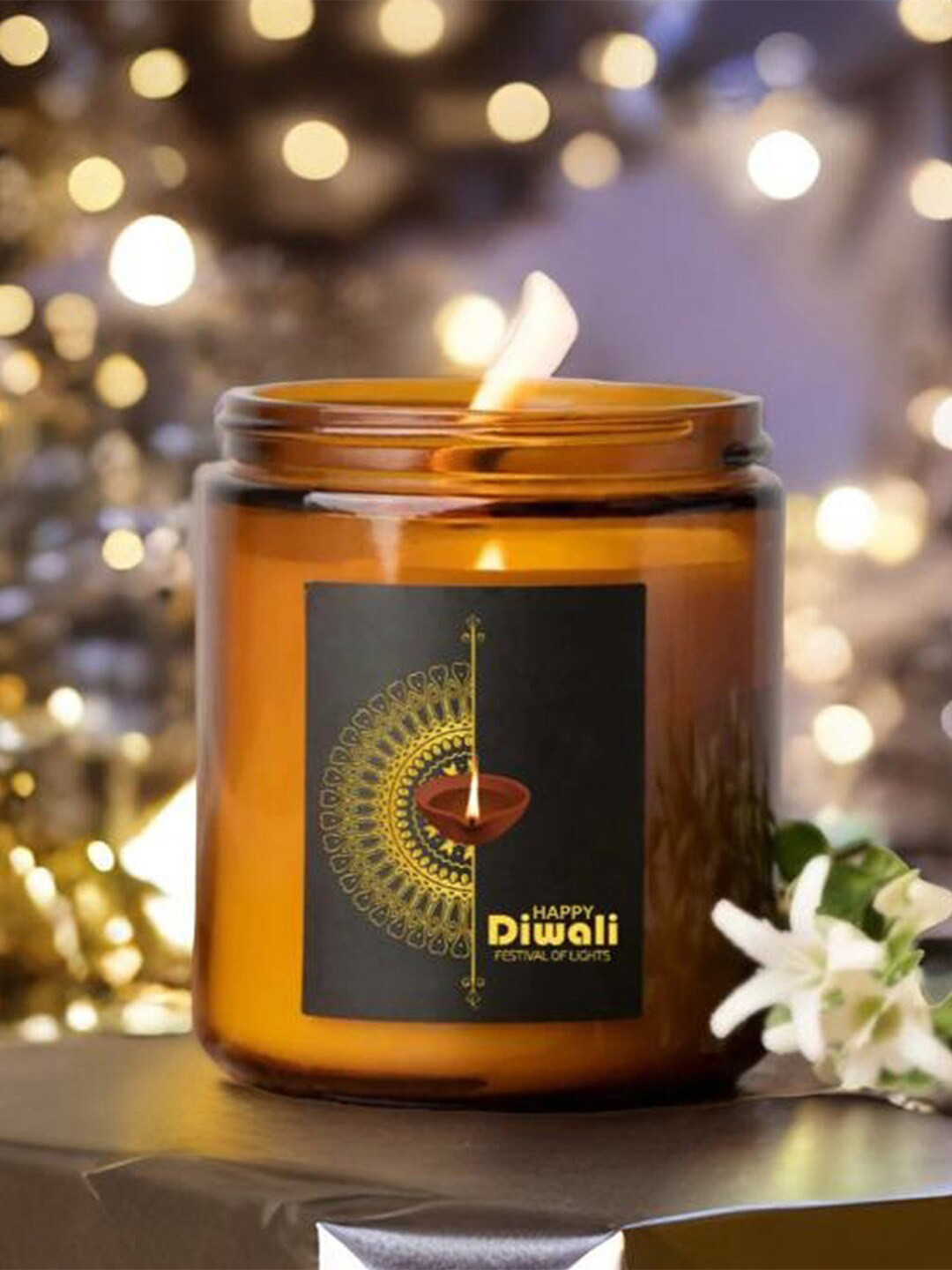 Aromatic Fables Diwali Festive Scented 1 Wick Jasmine Conversational Geometric Jar Candles