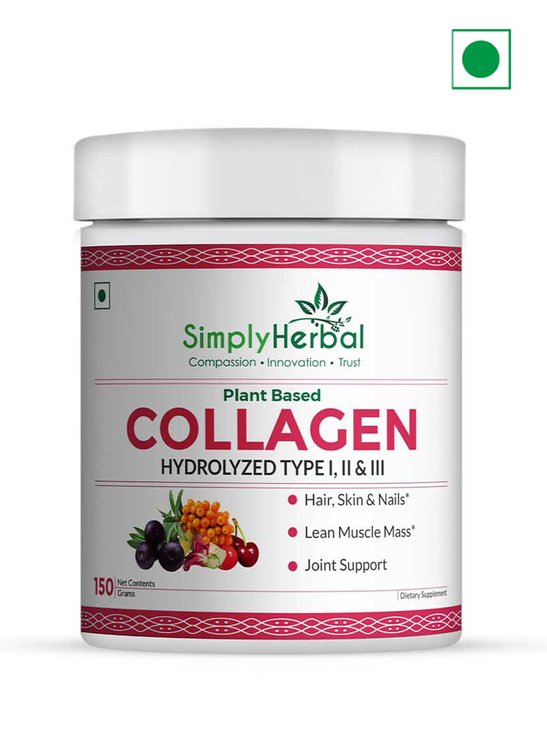 Simply Herbal Plant Based Collagen Powder For Glowing Skin & Strong Bones - 150 g