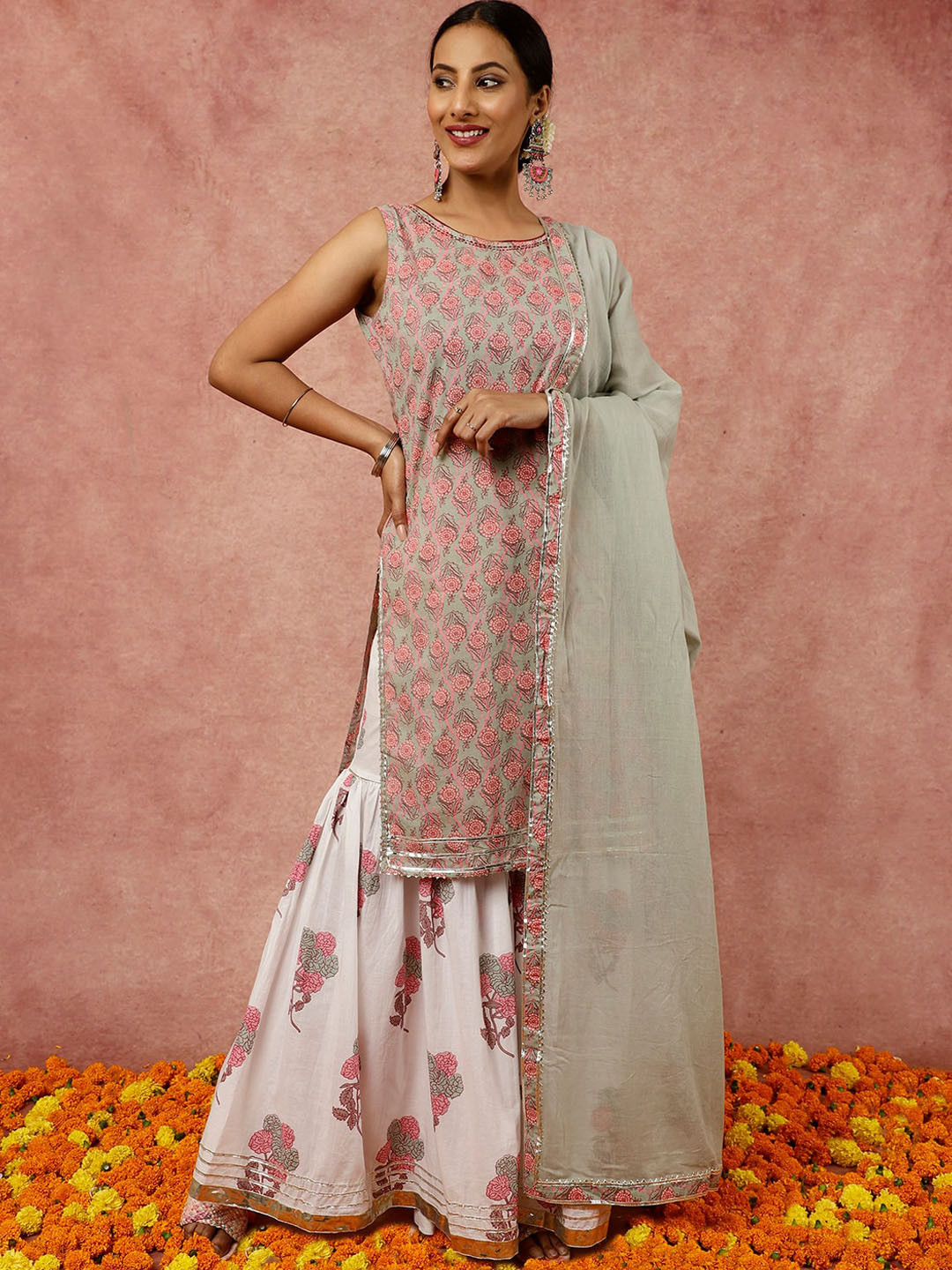 Jaipur Kurti Ethnic Floral Printed Sharara Set