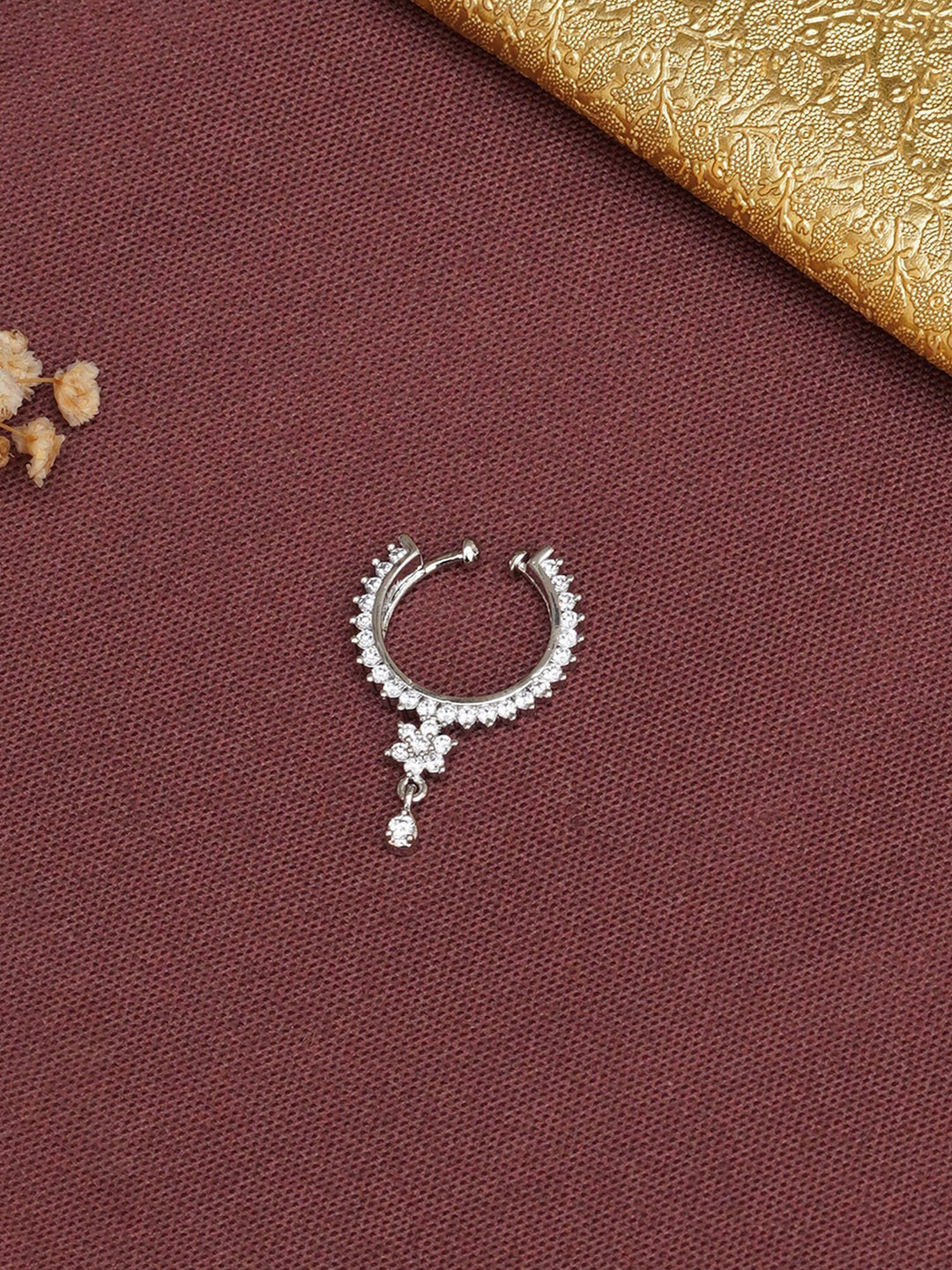 Mali Fionna Silver-Plated Stone-Studded Floral Septum Nosepin