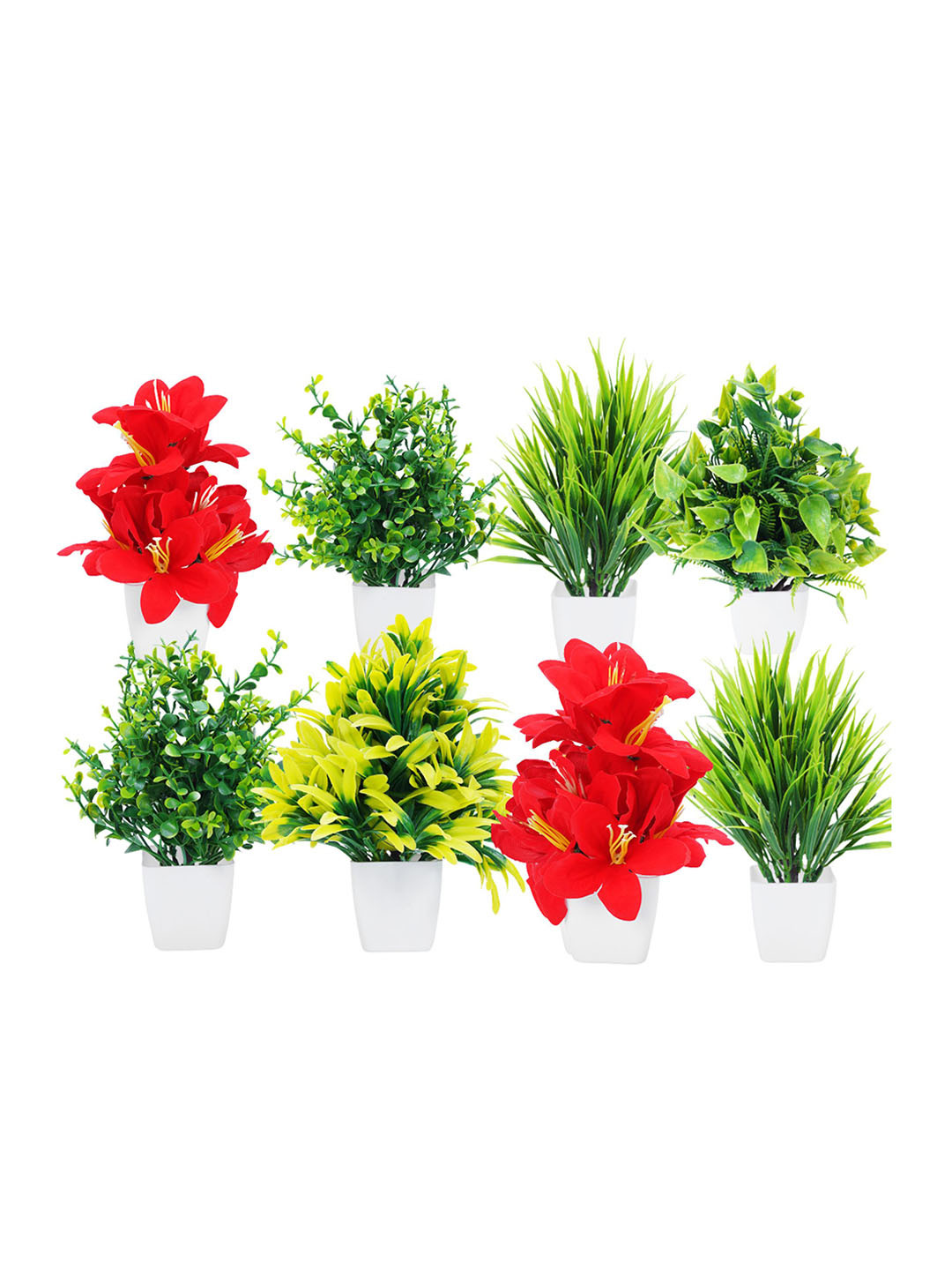 Dekorly Red 8-Pieces Artificial Flowers and Plants