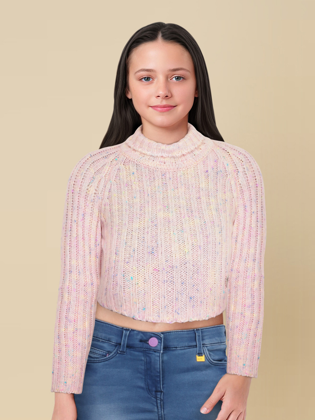 Allen Solly Junior Girls Cable Knit Turtle Neck Pullover Sweaters