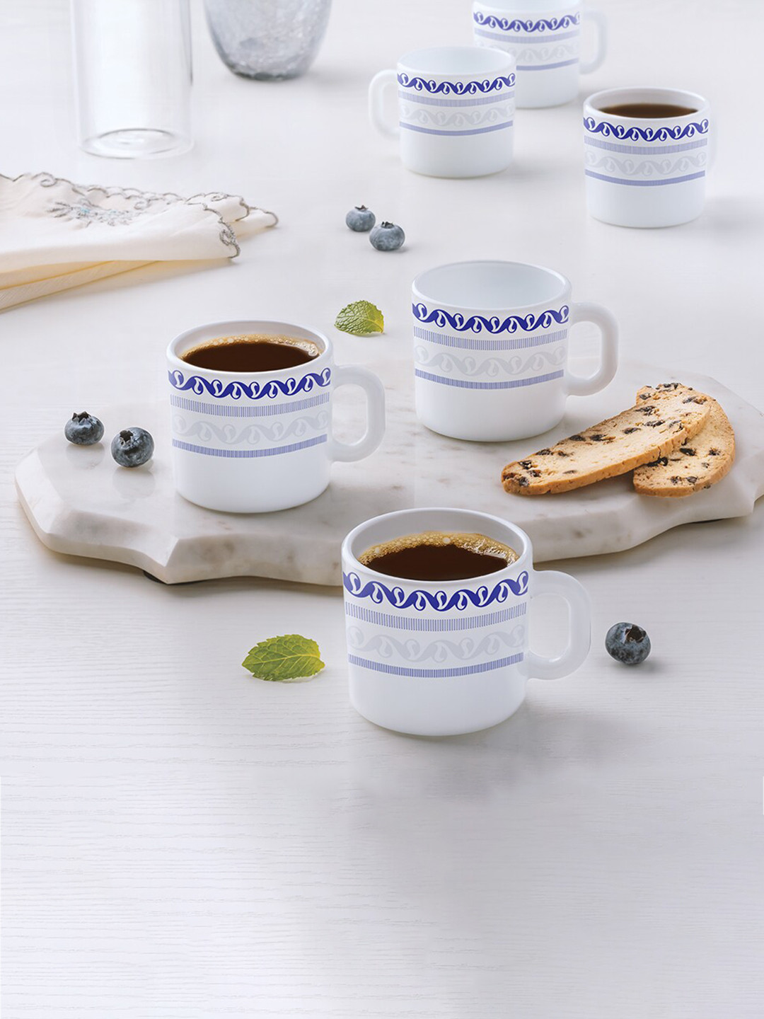 Larah by BOROSIL Mayank Name Personalised White Ethnic Motifs Opalware Microwave Safe 6 Piece Mugs-100ml