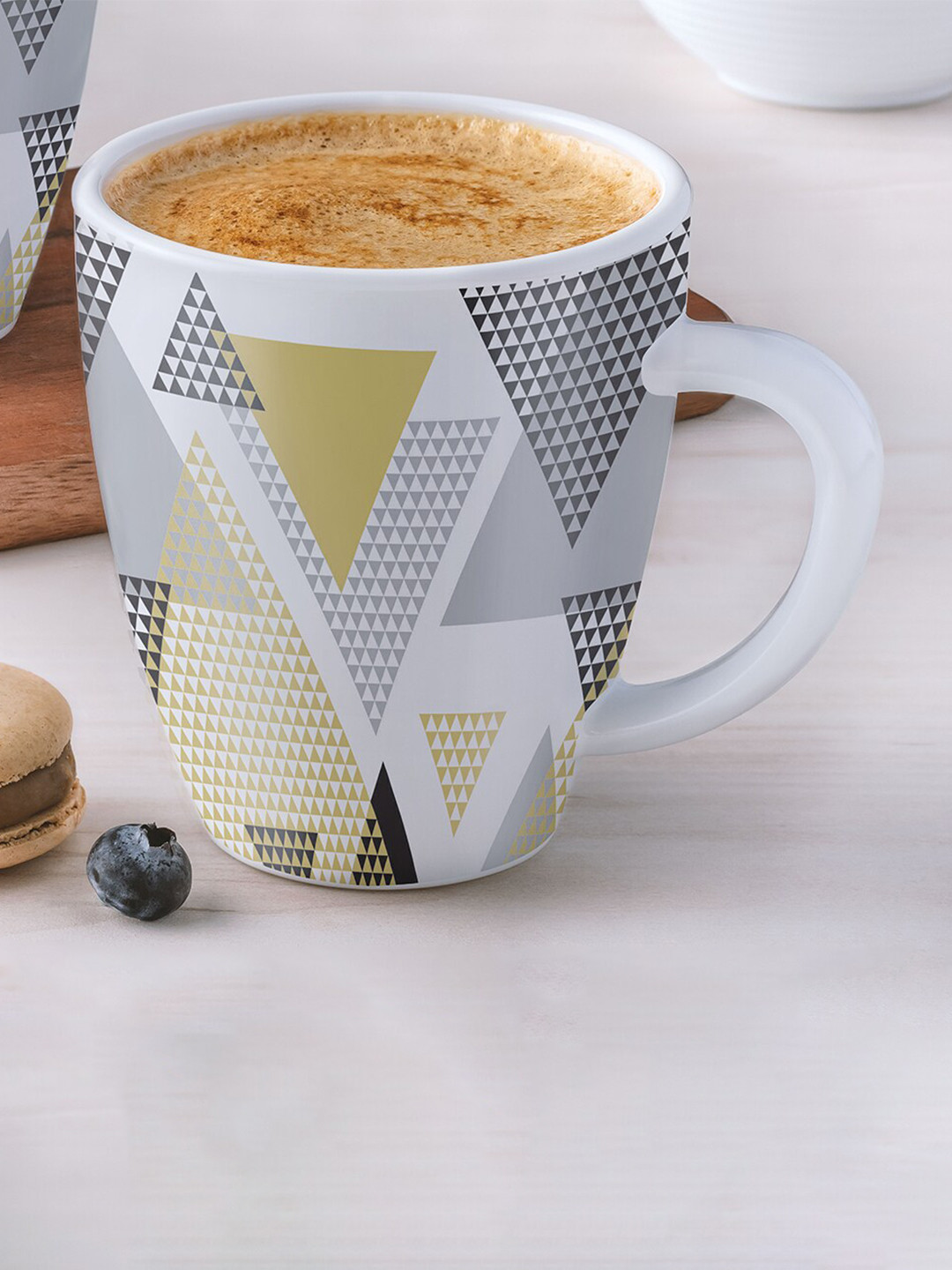 Larah by BOROSIL Hearth Collection Monarch Gold White Geometric Opalware Microwave Safe Mug-400ml