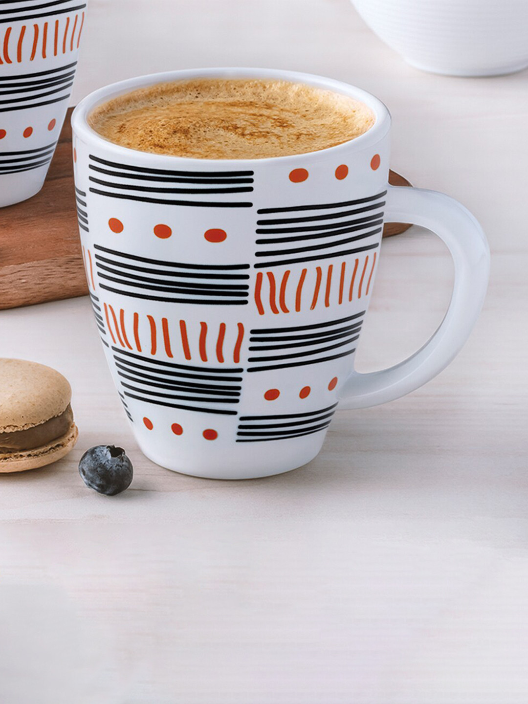 Larah by BOROSIL Devmani Name Personalised White Geometric Opalware Microwave Safe Mug-400ml