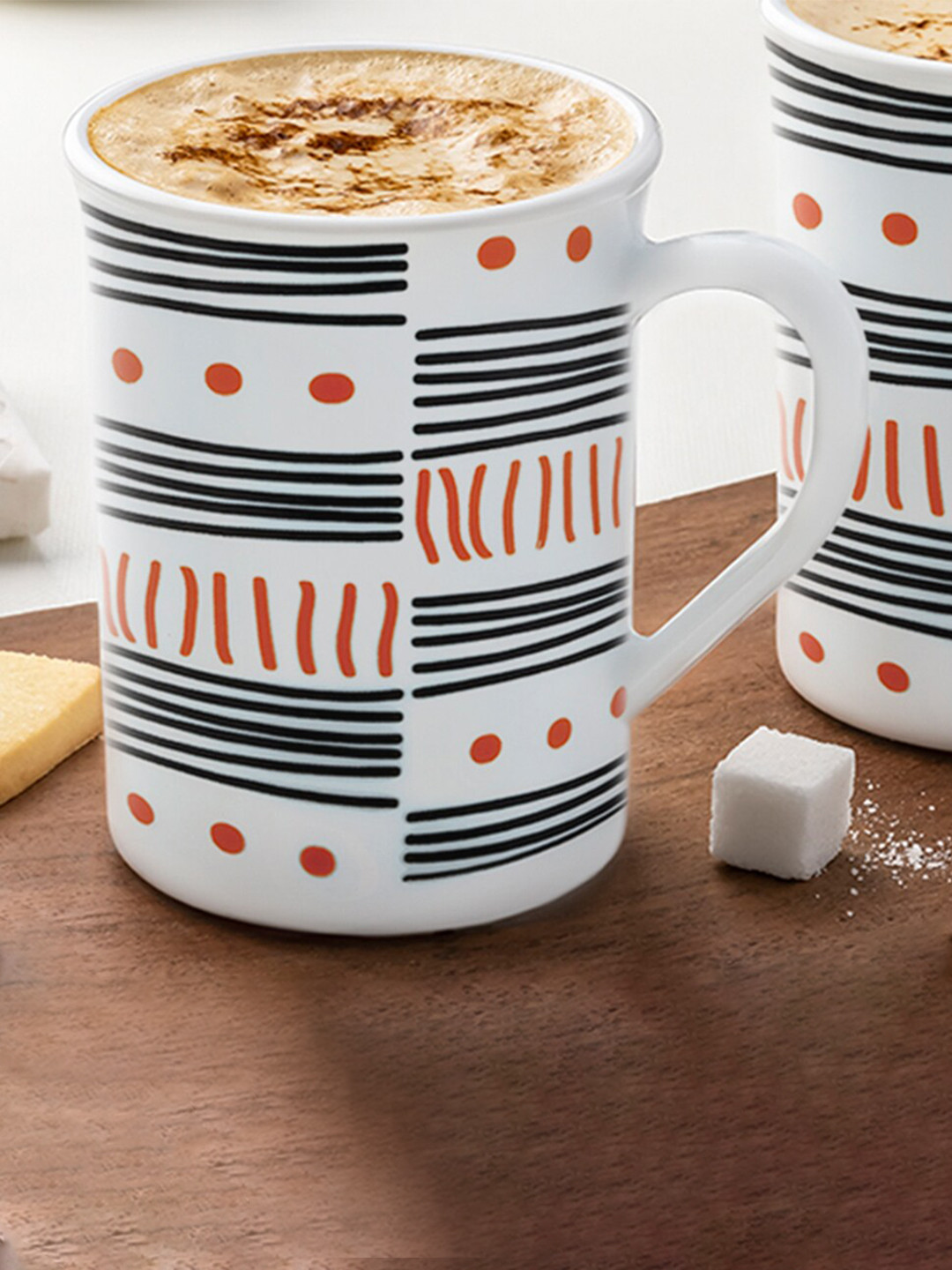 Larah by BOROSIL White & Red Printed Opalware Matte Mugs - 350 ML