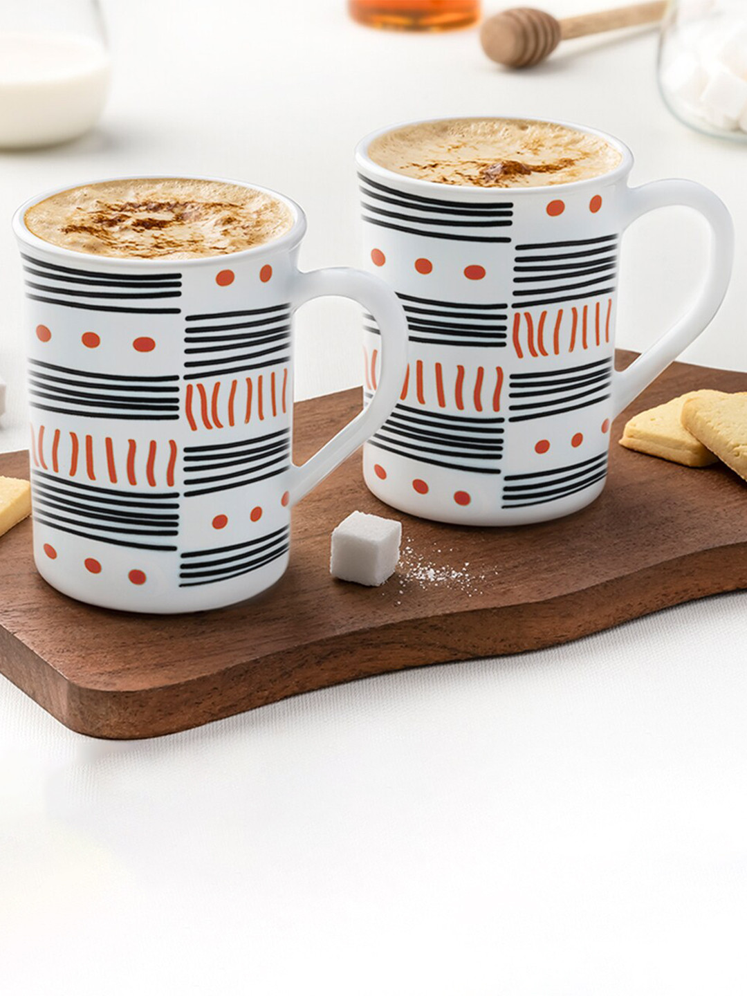 Larah by BOROSIL Munish Name Personalised White Polka Dots Opalware Microwave Safe 2 Piece Mugs-350ml