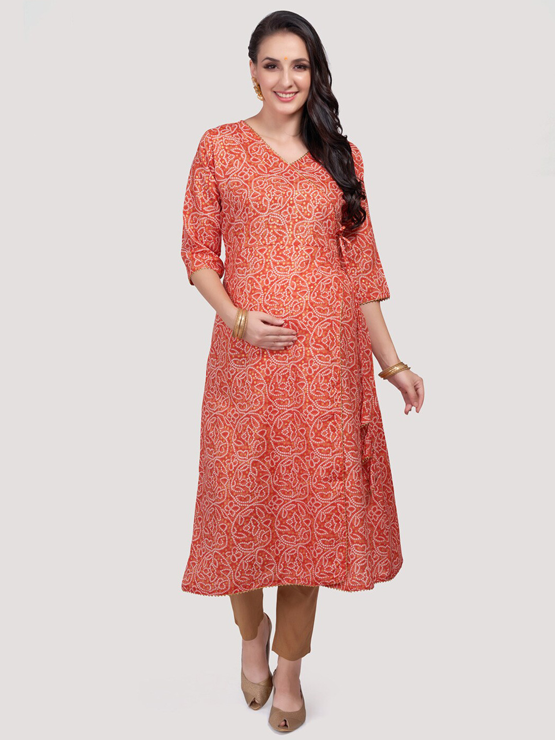 Mom For Sure by Ketki Dalal Floral Printed A-Line Cotton Maternity Kurta