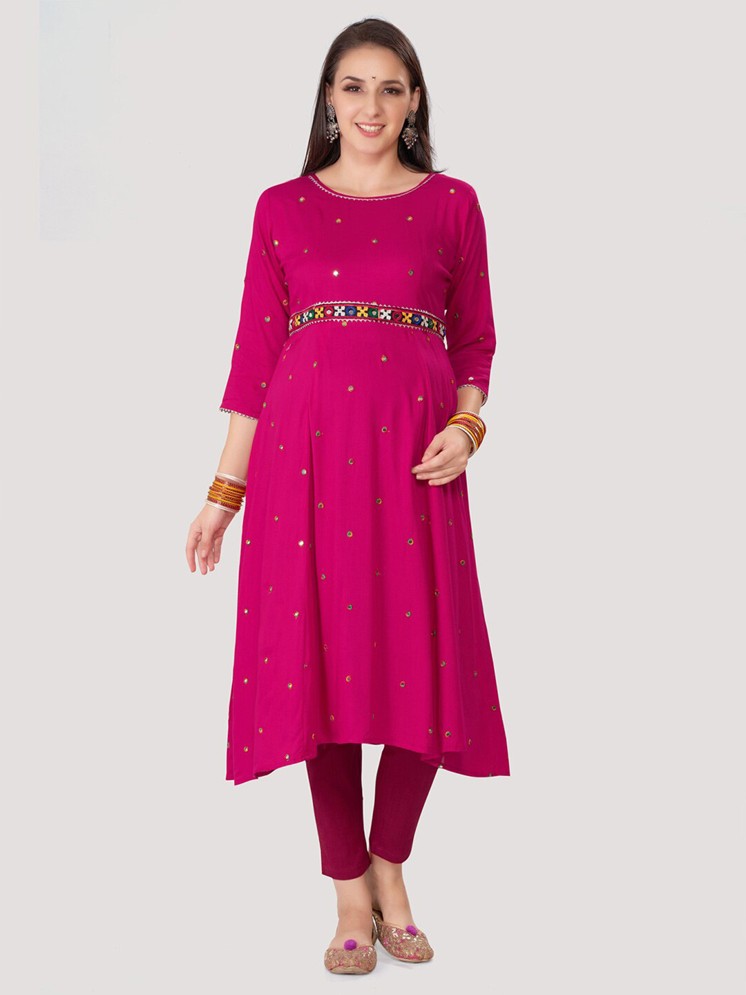 Mom For Sure by Ketki Dalal Embroidered Anarkali Gotta Patti Maternity Kurtas With Belt