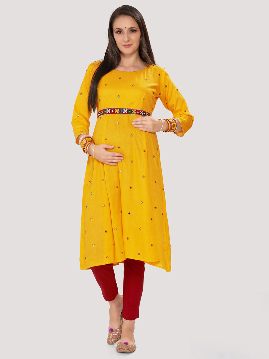 Mom For Sure by Ketki Dalal Embroidered Anarkali Gotta Patti Maternity Kurtas With Belt