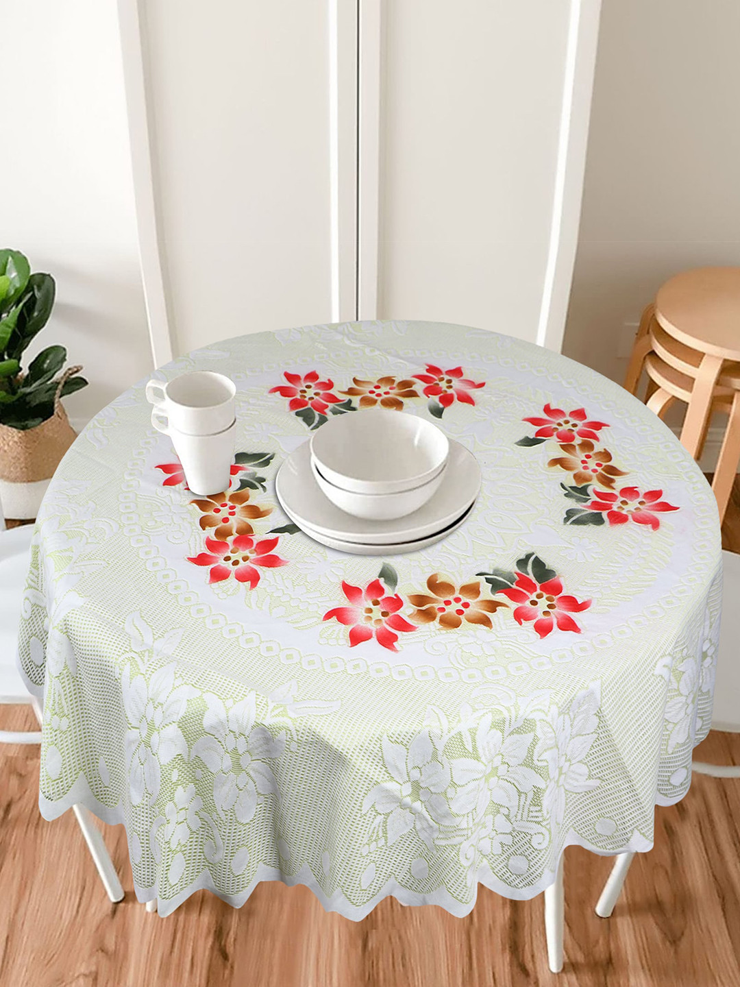 Dakshya Industries Tulip Sea Green Printed Cotton Table Cover