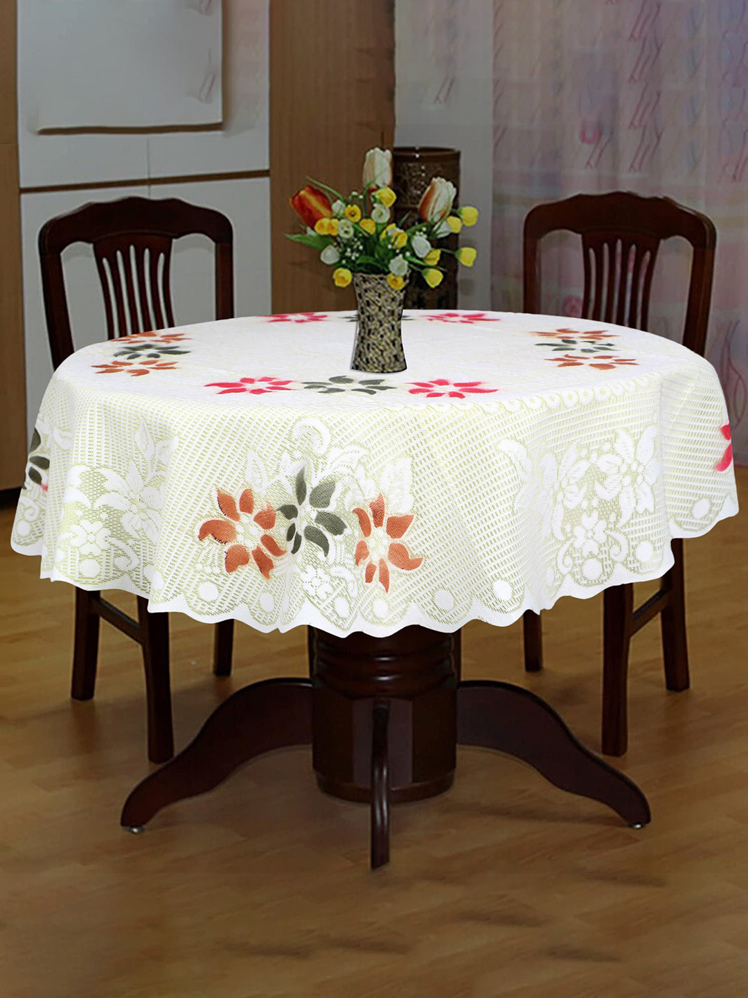 Dakshya Industries Tulip Cream-Colored Printed Cotton Table Cover