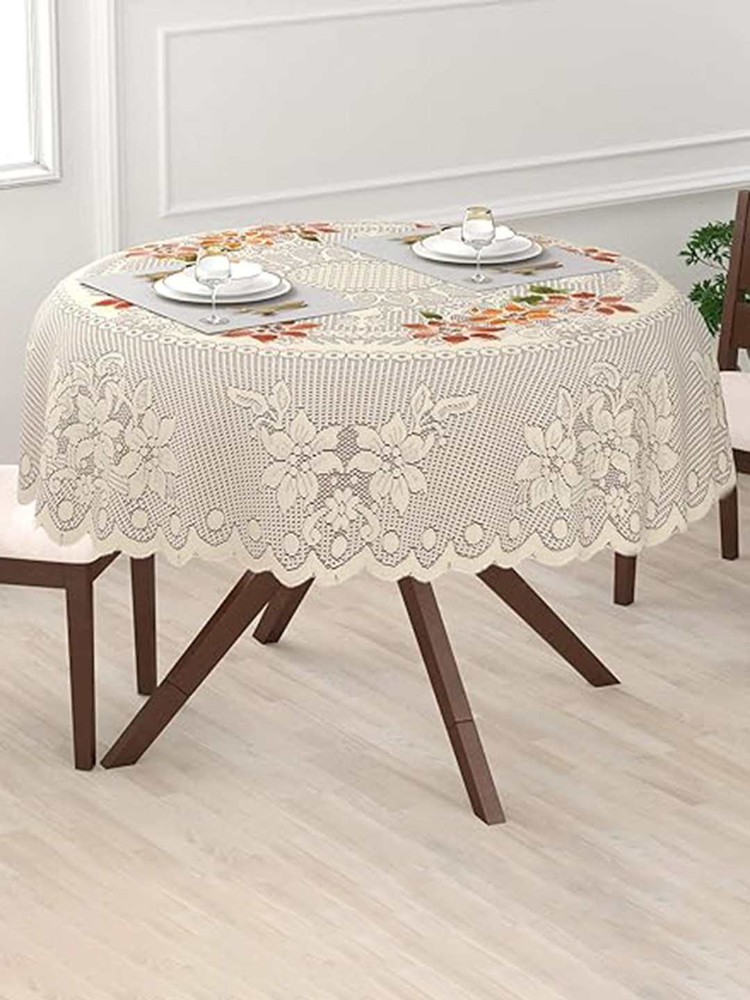 Dakshya Industries Tulip Beige Printed Pure Cotton 2 Seater Table Cover
