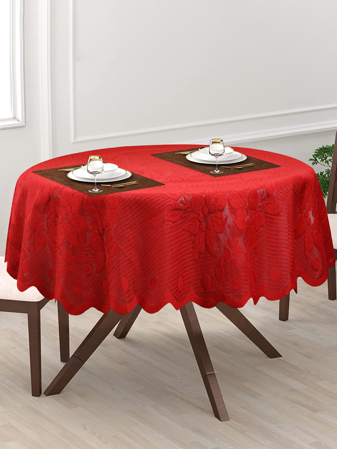 Dakshya Industries Tulip Red Pure Cotton Table Cover