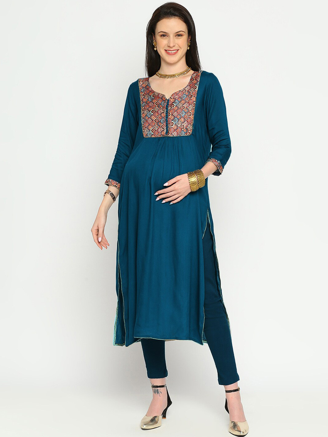 Mom For Sure by Ketki Dalal Ethnic Motifs Yoke Design Thread Work Maternity Kurta