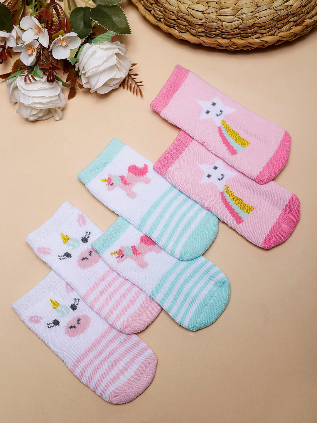 PASSION PETALS Girls Pack Of 3 Patterned Ankle Length Socks