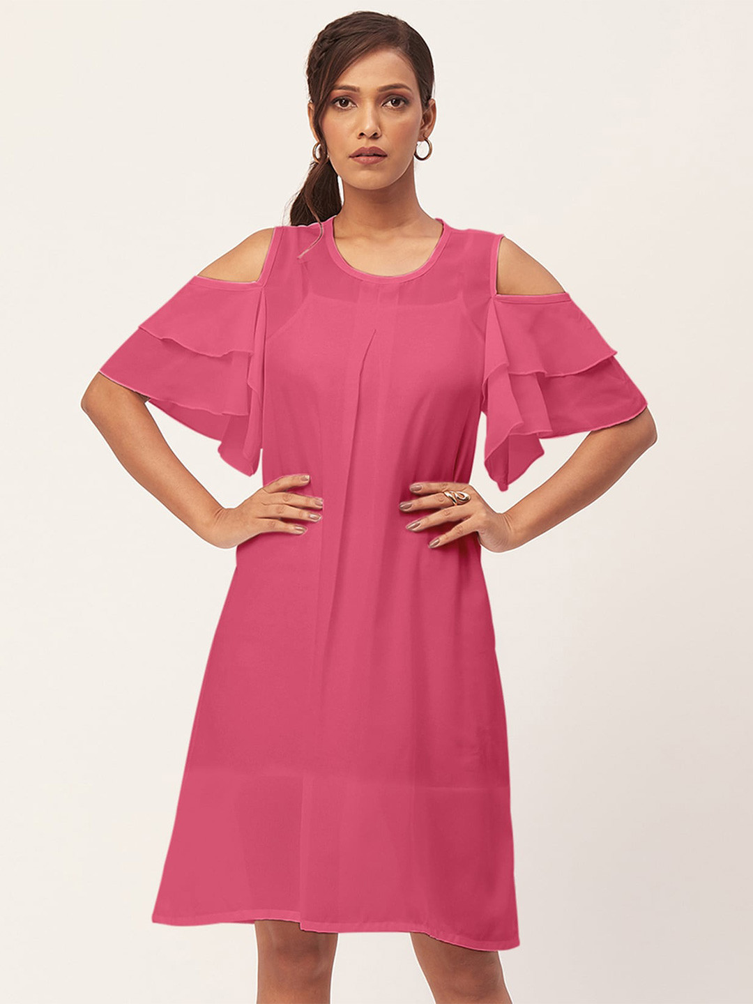 Moomaya Cold-Shoulder A-Line Dress