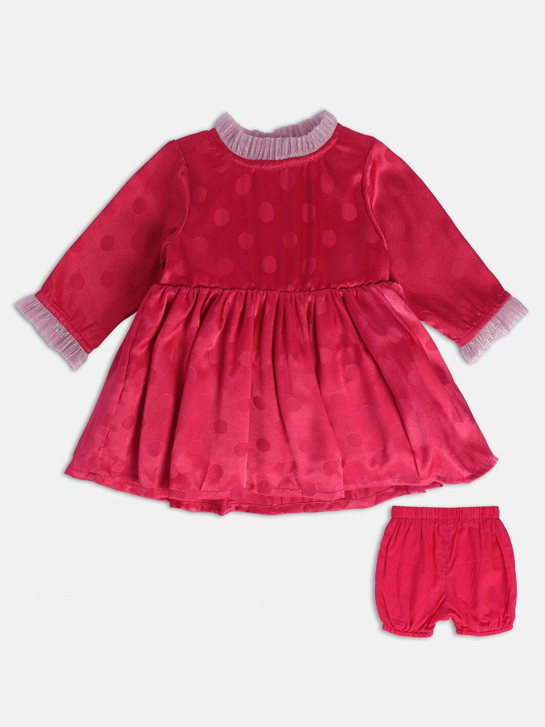 MINI KLUB Geometric Printed Round Neck Gathered Pure Cotton A-Line Dress With Shorts