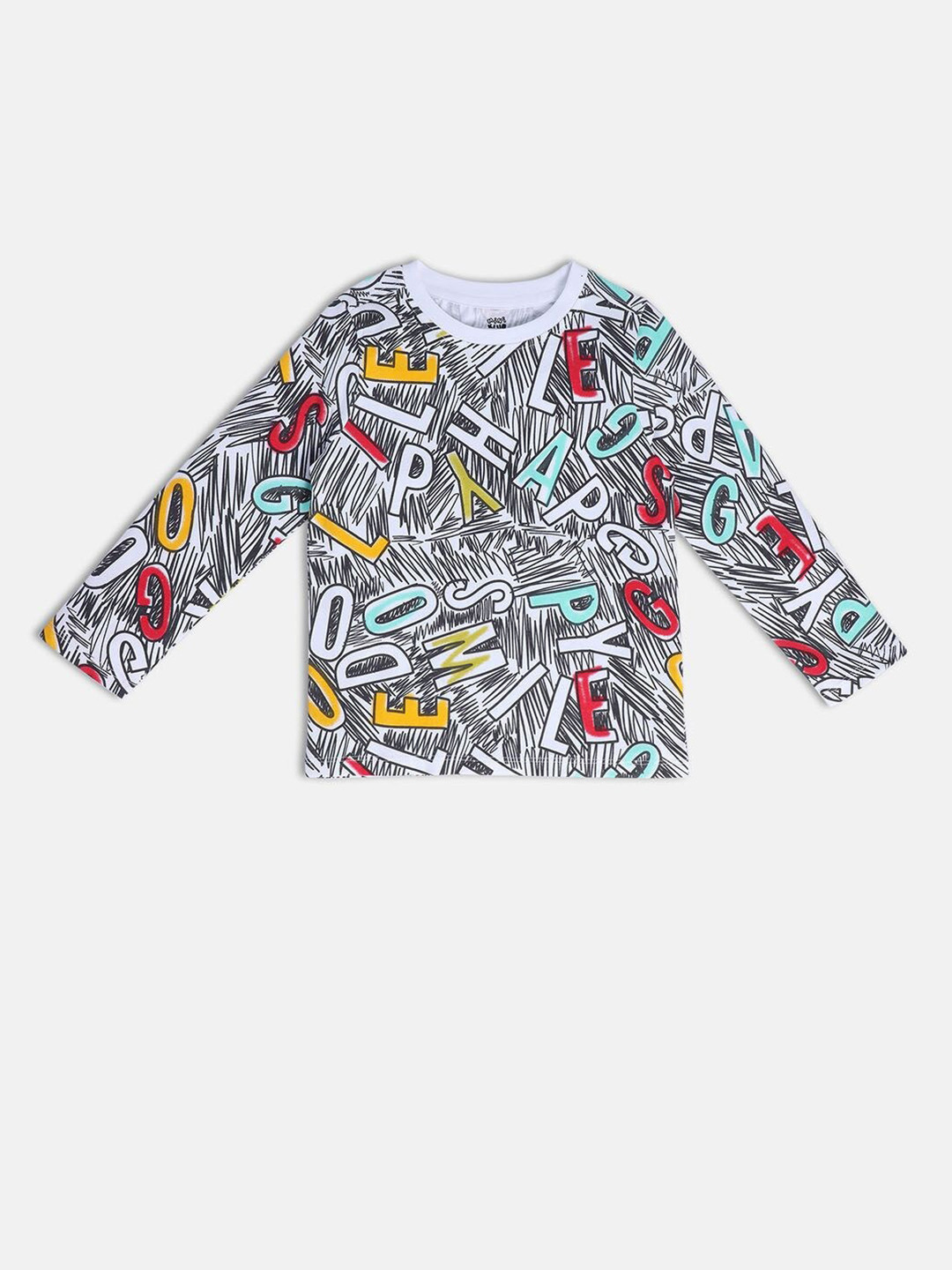 MINI KLUB Boys Typography Printed Round Neck Long Sleeves Cotton T-shirt