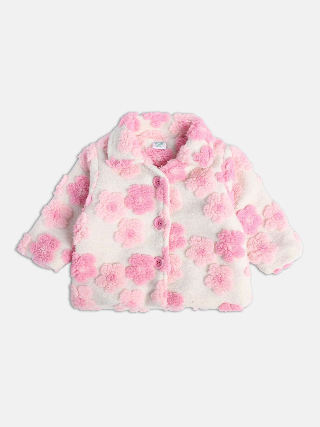 MINI KLUB Girls Self Design Spread Collar Lightweight Crop Tailored Jacket