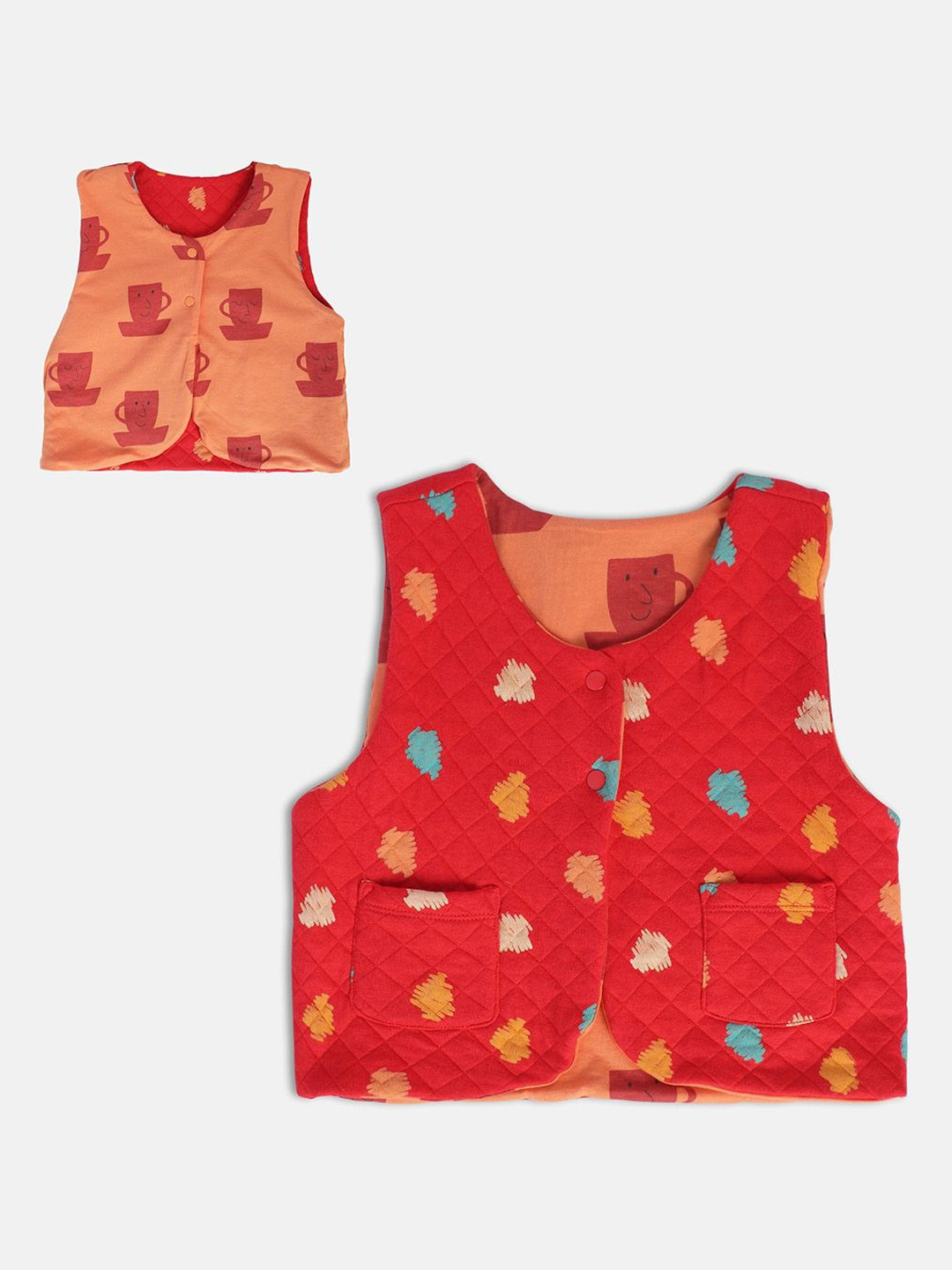 MINI KLUB Girls Abstract Printed Lightweight Reversible Crop Quilted Jacket