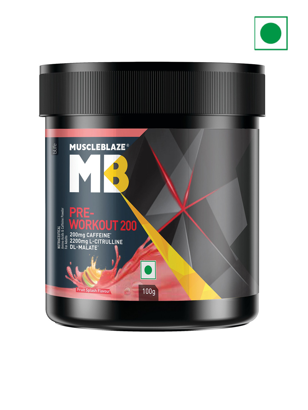 MuscleBlaze Pre Workout 200 with 200mg Caffeine & 2200mg Citrulline Fruit Splash- 100gms