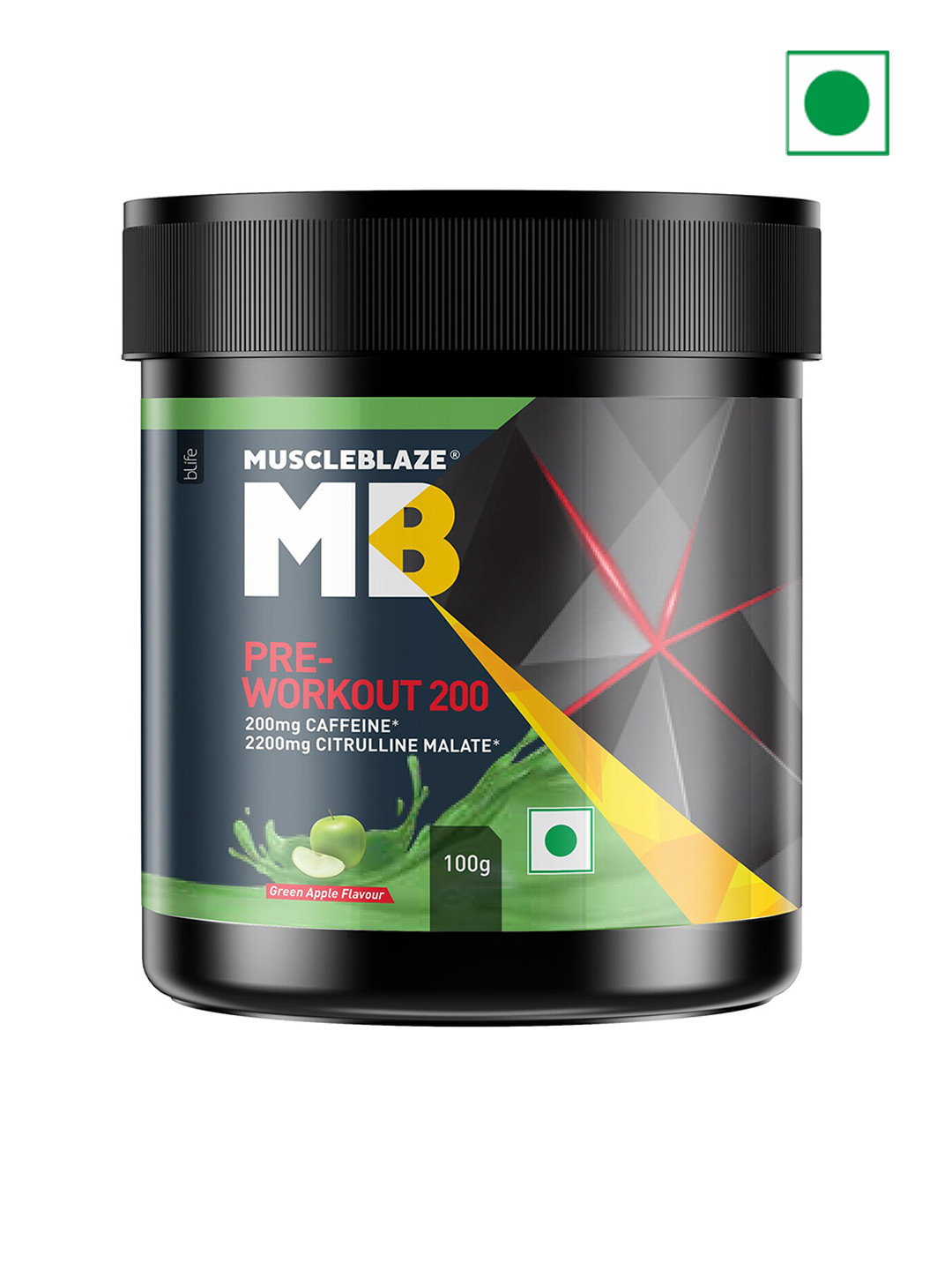 MuscleBlaze Pre Workout 200mg Caffeine & 2200mg Citrulline Green Apple -100 gms