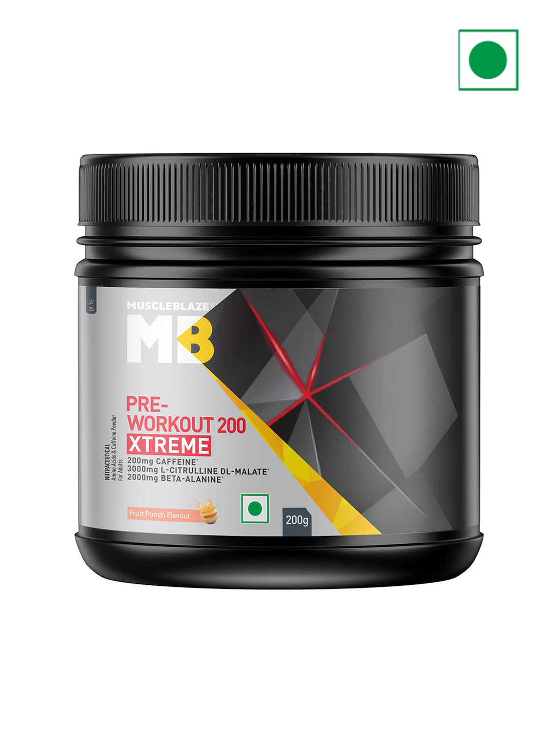MuscleBlaze Pre Workout Fruit Punch 200 Xtreme 200 mg Caffeine  - 200 gm