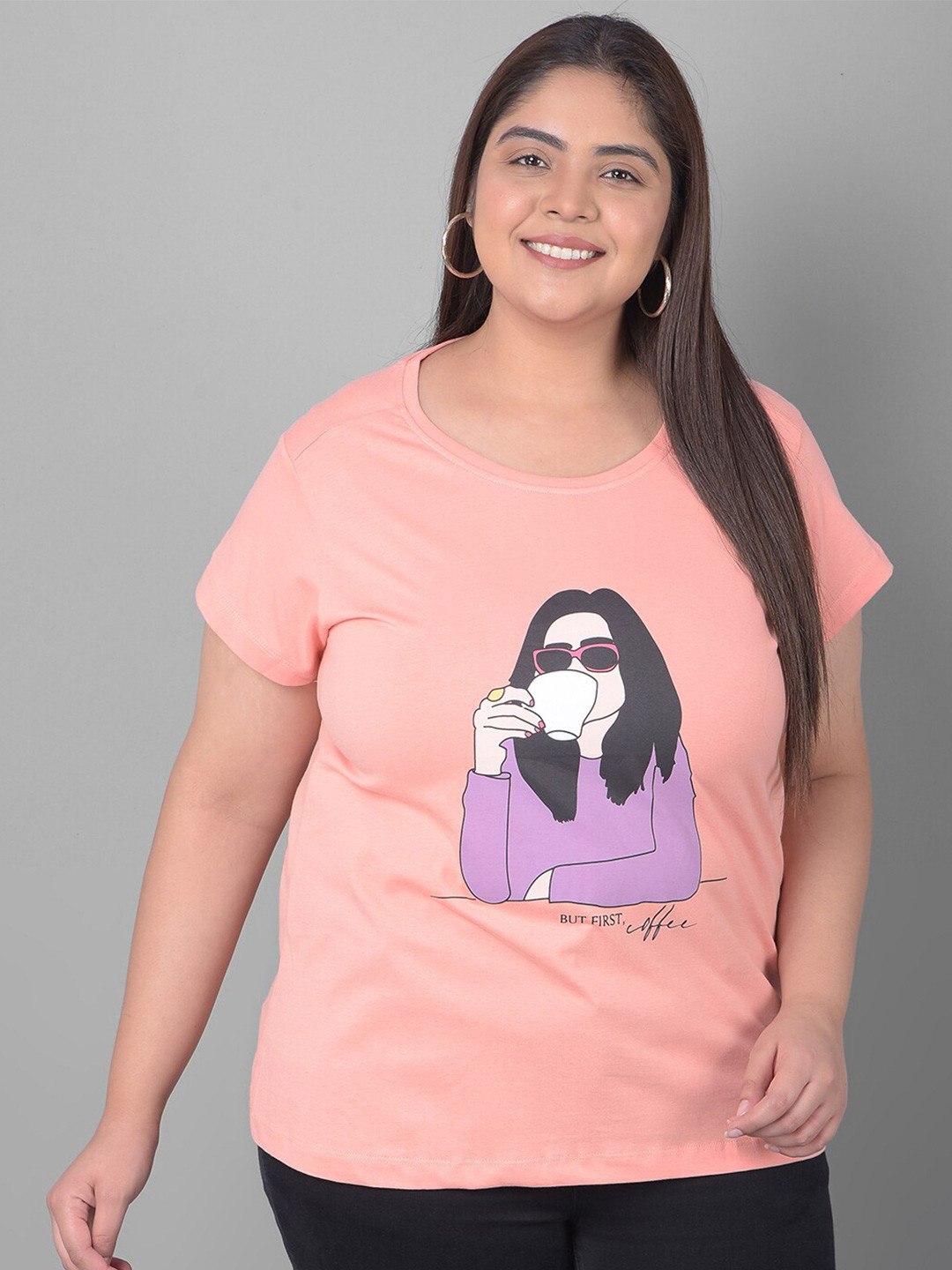 Club York Plus Size Graphic Printed Round Neck Shirt Sleeves T-shirt