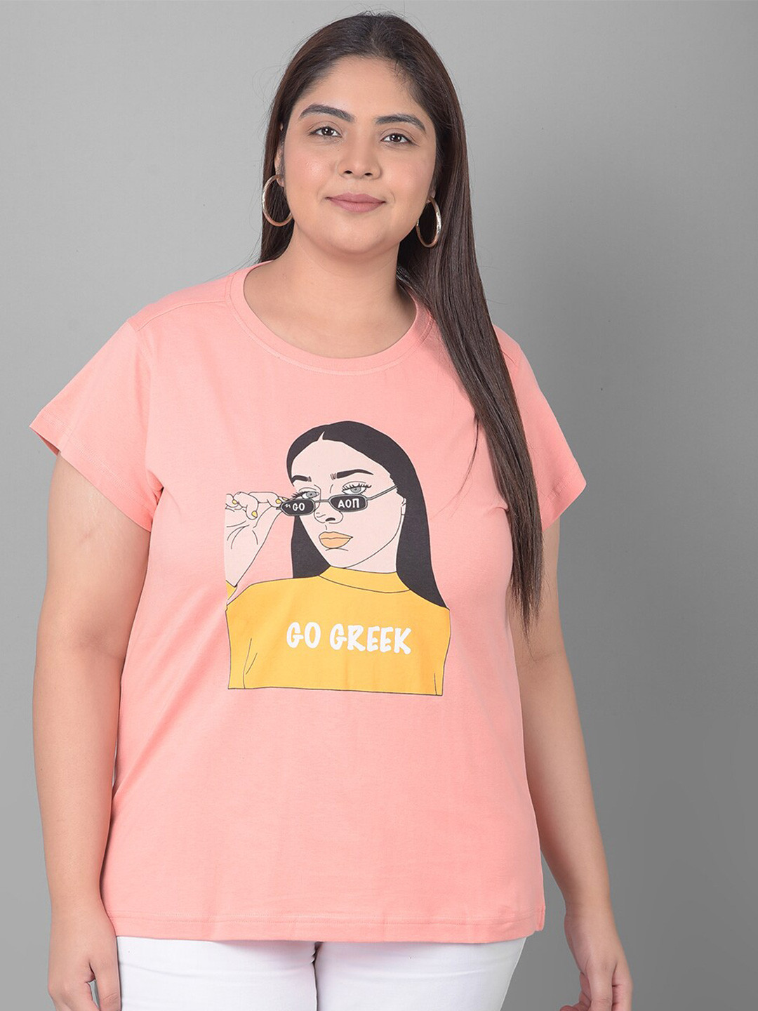Club York Plus Size Graphic Printed Round Neck Shirt Sleeves T-shirt