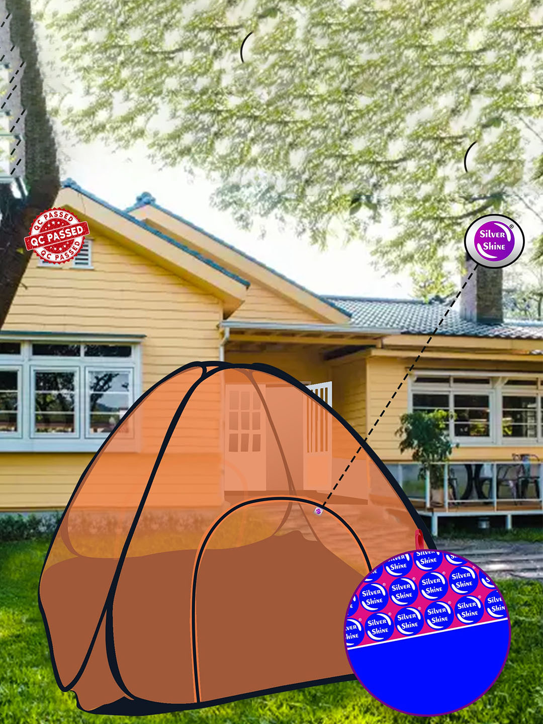 Silver Shine Orange King Size Double Bed Mosquito Net