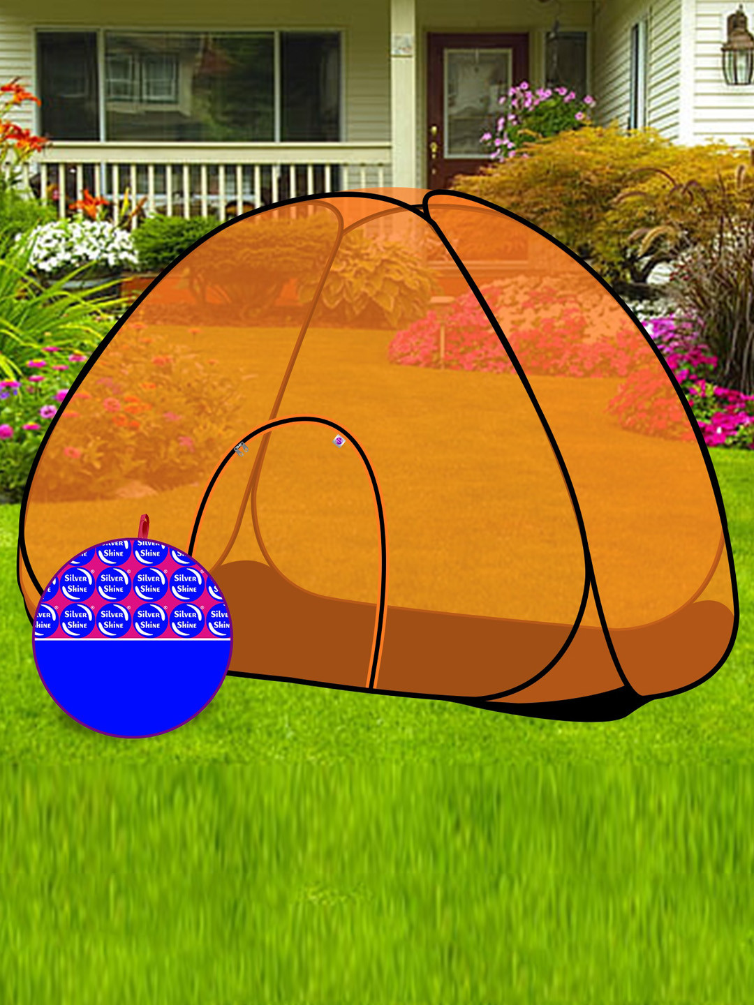 Silver Shine Orange & Black Foldable Single Bed Mosquito Net