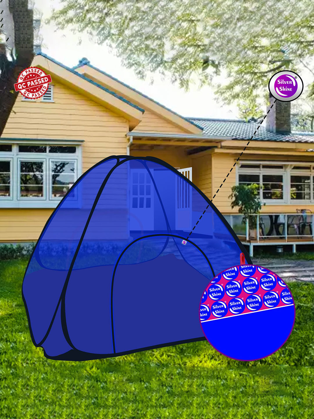 Silver Shine Blue & Black King Size Foldable Mosquito Net