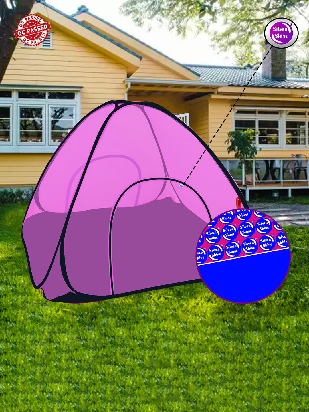 Silver Shine Pink King Size Foldable Double Bed Mosquito Net