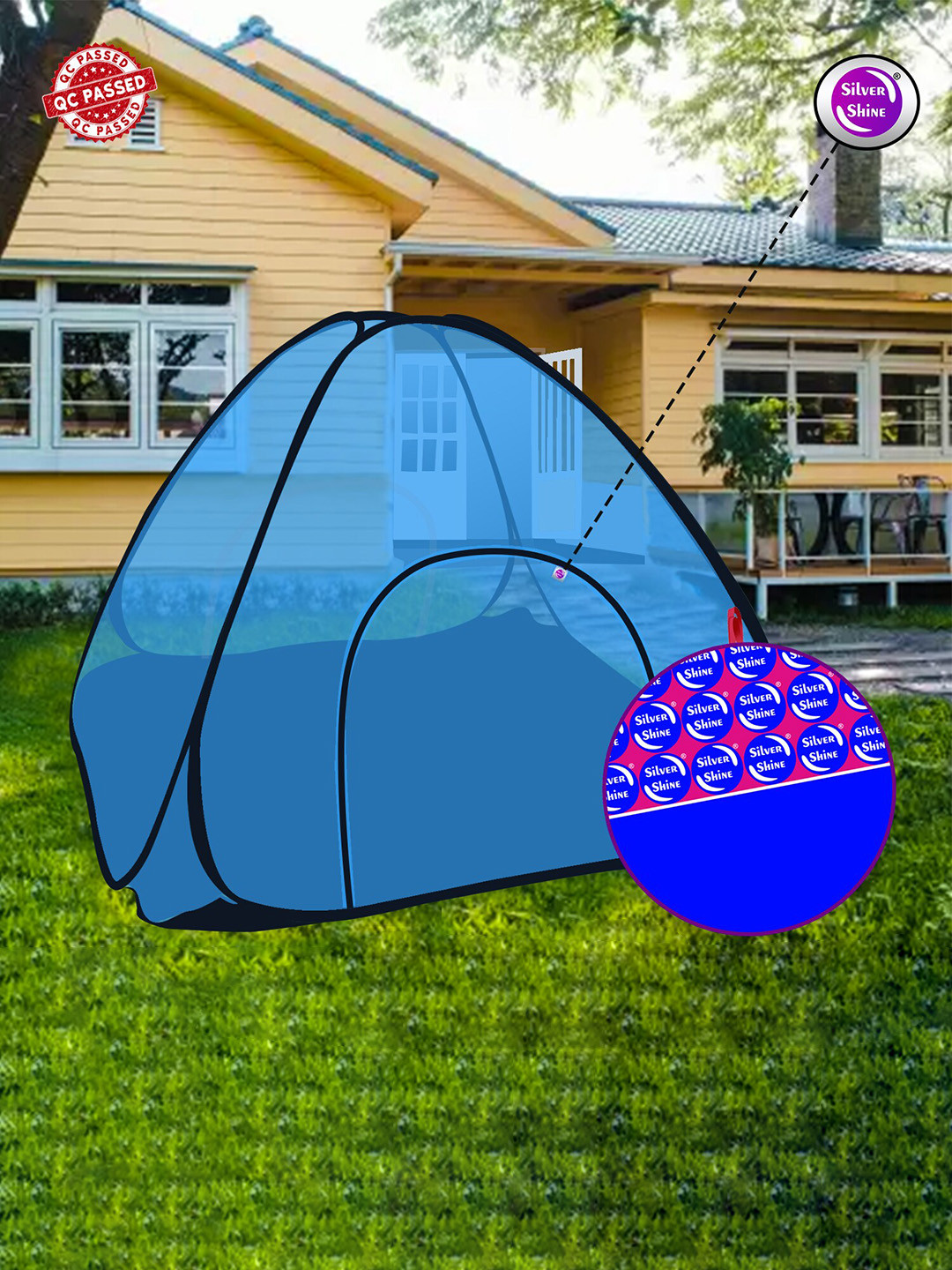 Silver Shine Blue Foldable King Size Double Bed Mosquito Net