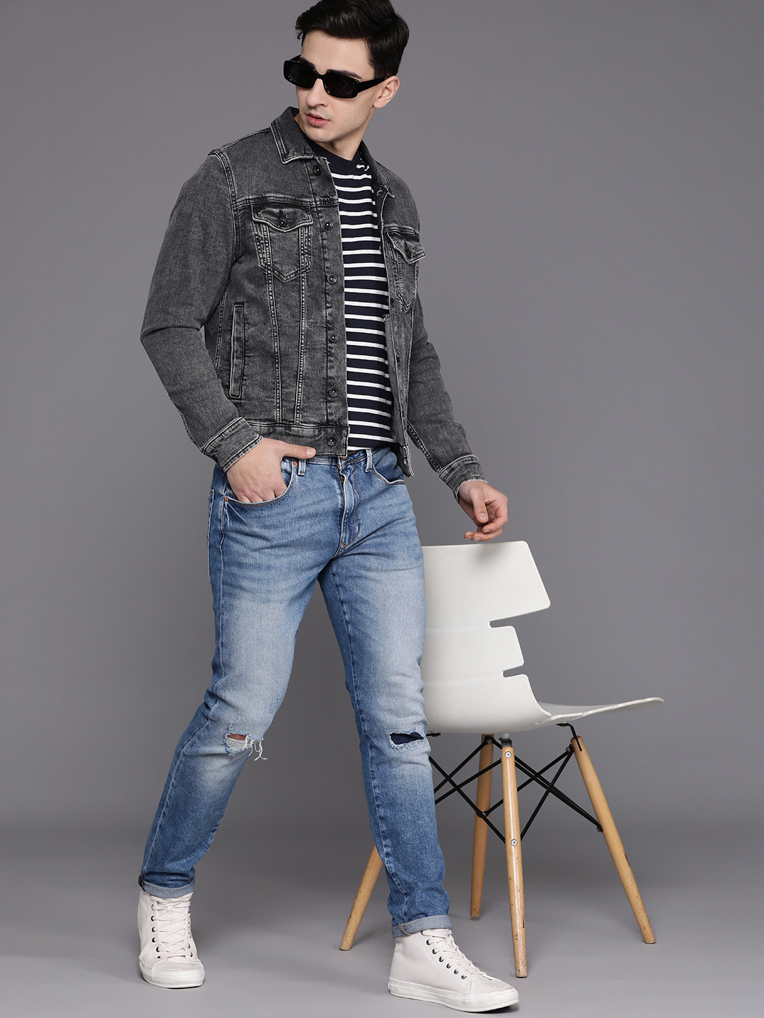 Louis Philippe Jeans Men Washed Denim Jacket