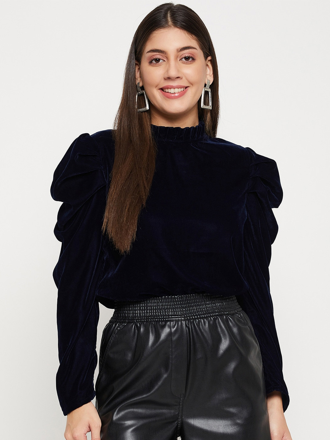 Imfashini Puff Sleeves Velvet Top