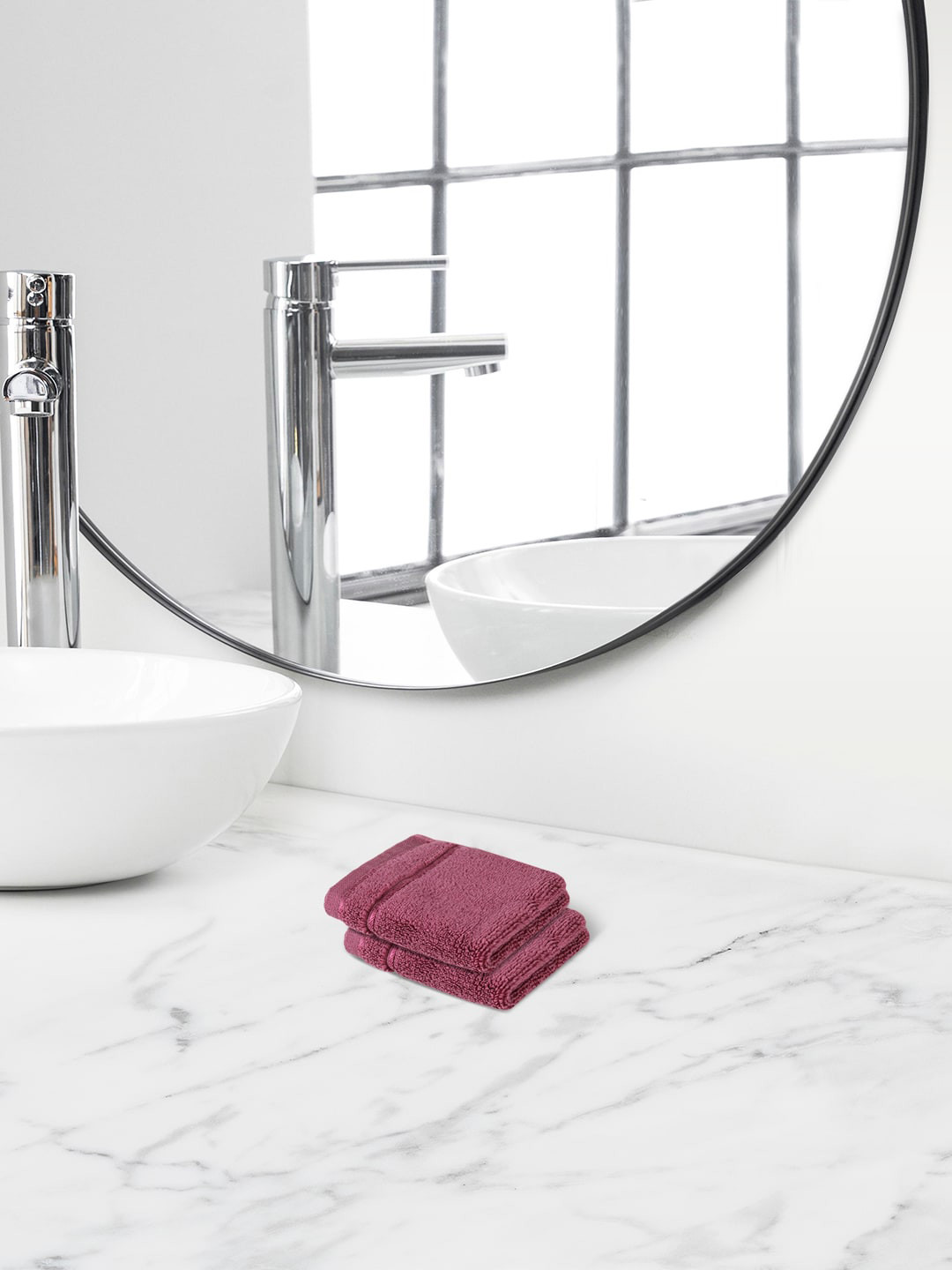 Himeya 2 Pcs Purple Self Design 650 GSM Pure Terry Cotton Face Towels