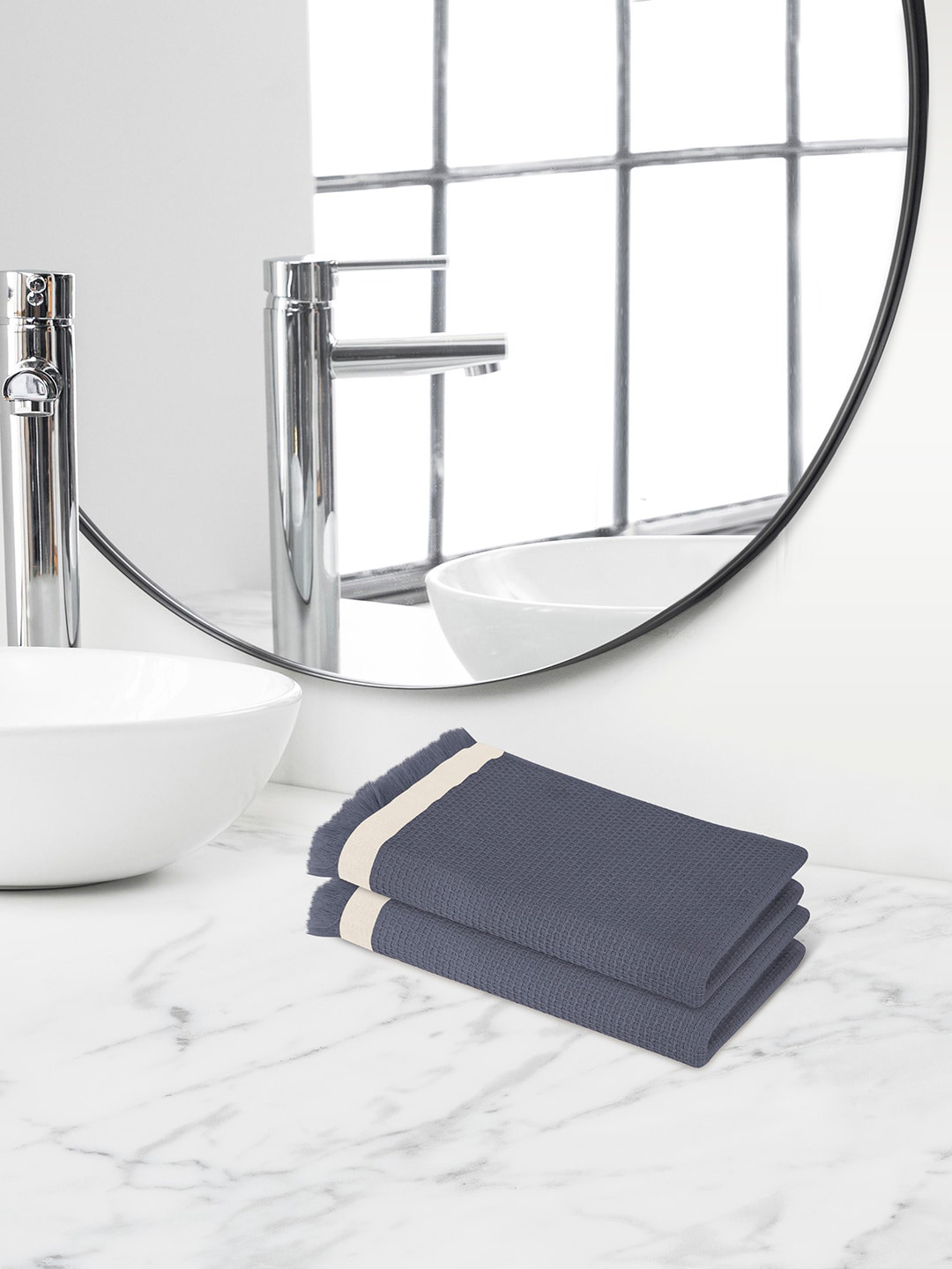 Himeya Grey 2 Pieces Cotton Self-Designed 350 GSM Cotton Hand Towels