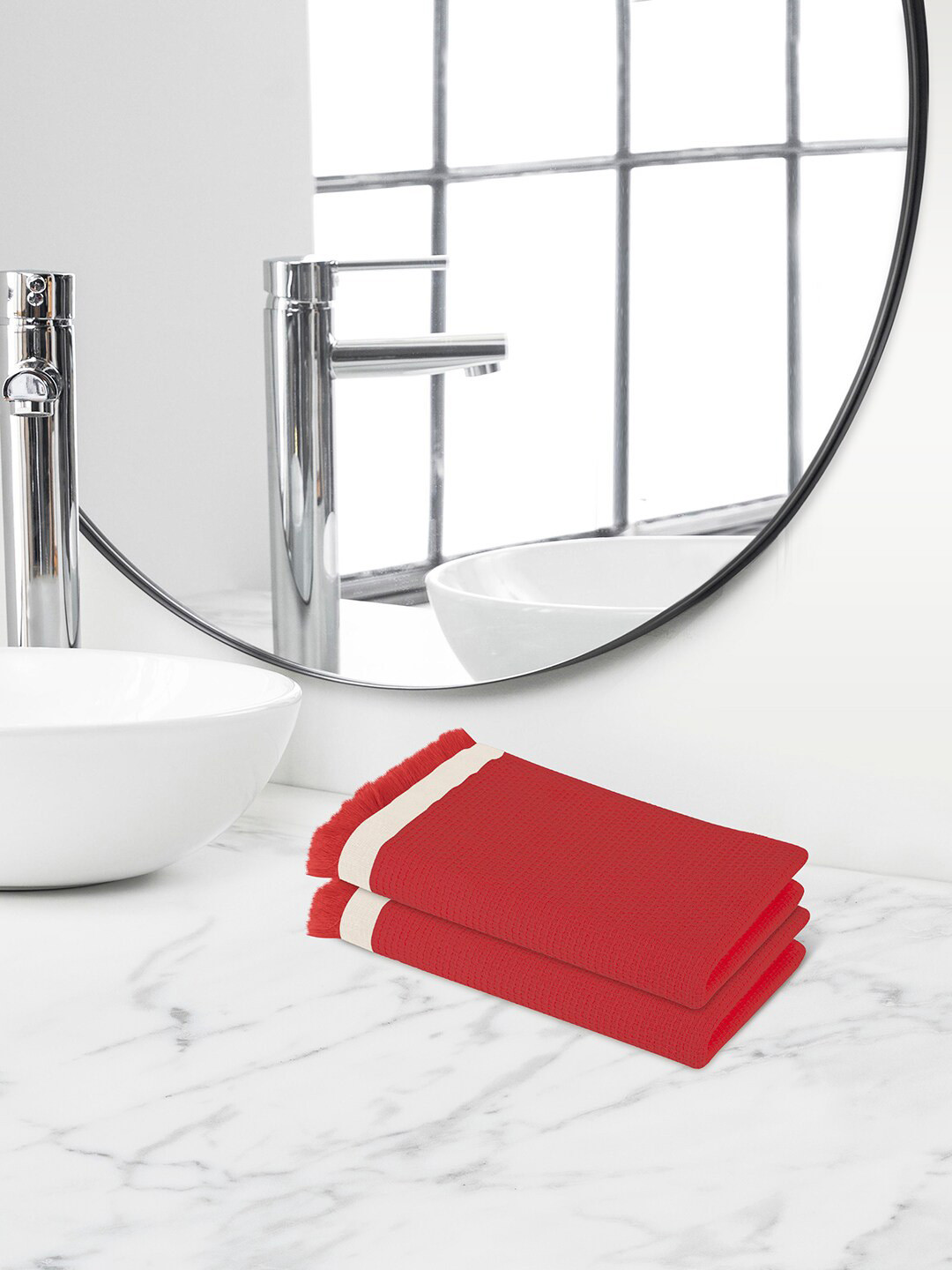 Himeya Red 2 Pieces Terry Cotton 350 GSM Antibacterial Reversible Hand Towels