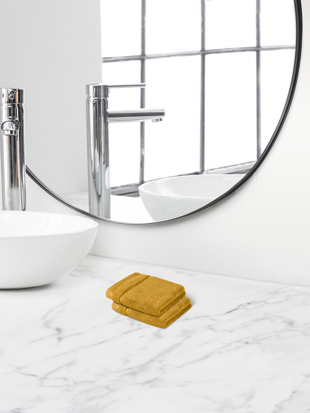 Himeya 2 Pcs Yellow Self Design 650 GSM Pure Terry Cotton Face Towels