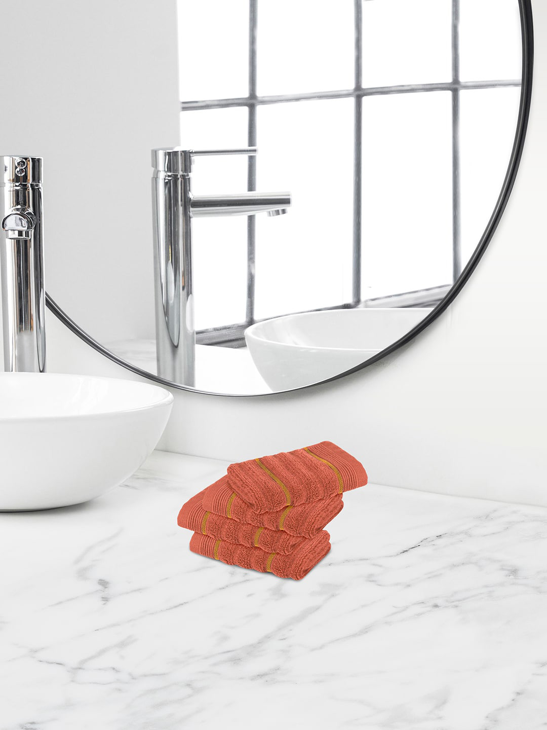 Himeya 4 Pcs Red Self Design 550 GSM Pure Terry Cotton Face Towels