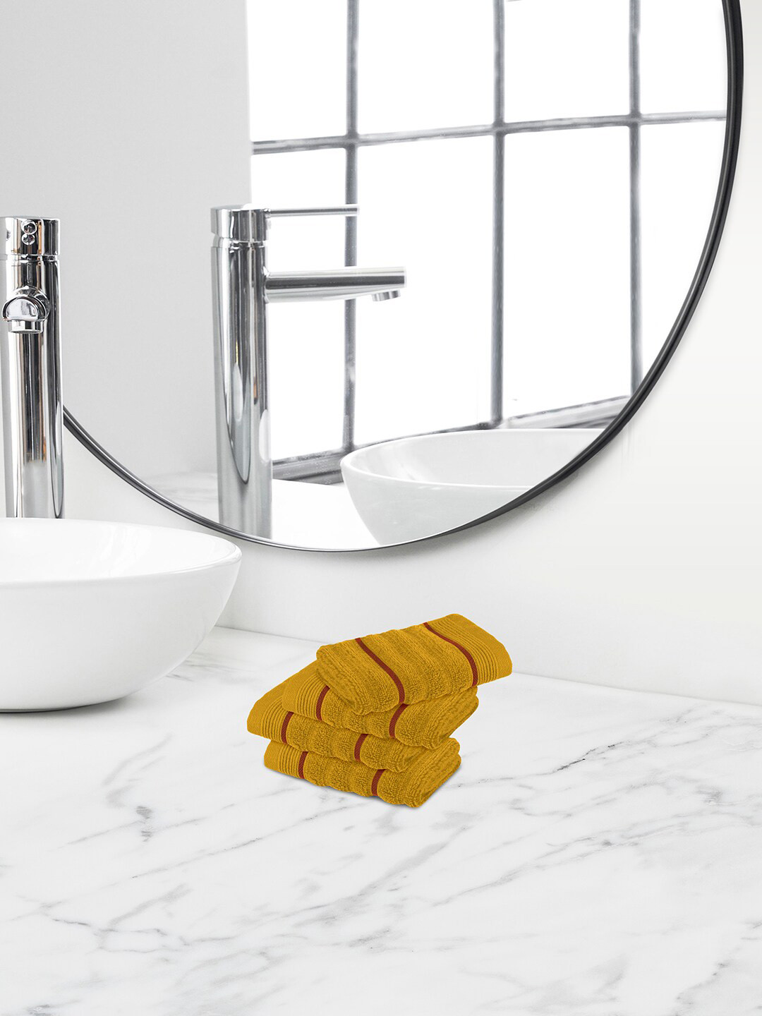 Himeya Yellow 4 Pieces Anti-Bacterial 550 GSM Terry Cotton Reversible Face Towel