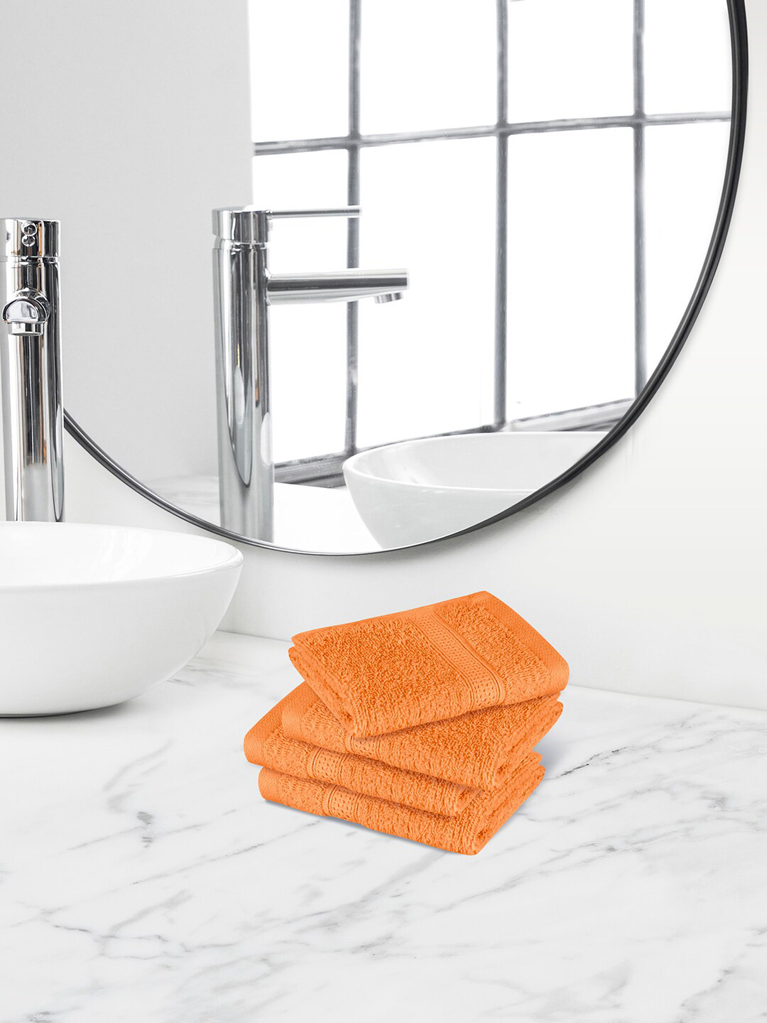 Himeya Orange 4 Pieces 450 GSM Terry Cotton Face Towels