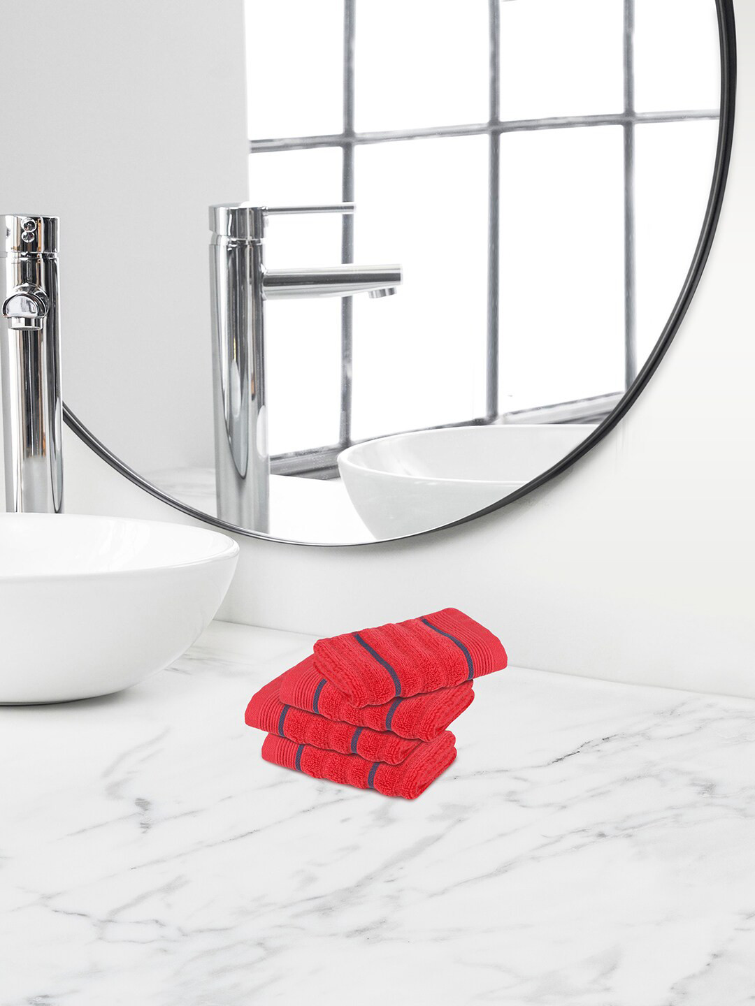 Himeya Red 4 Pieces Terry Cotton 550 GSM Face Towels