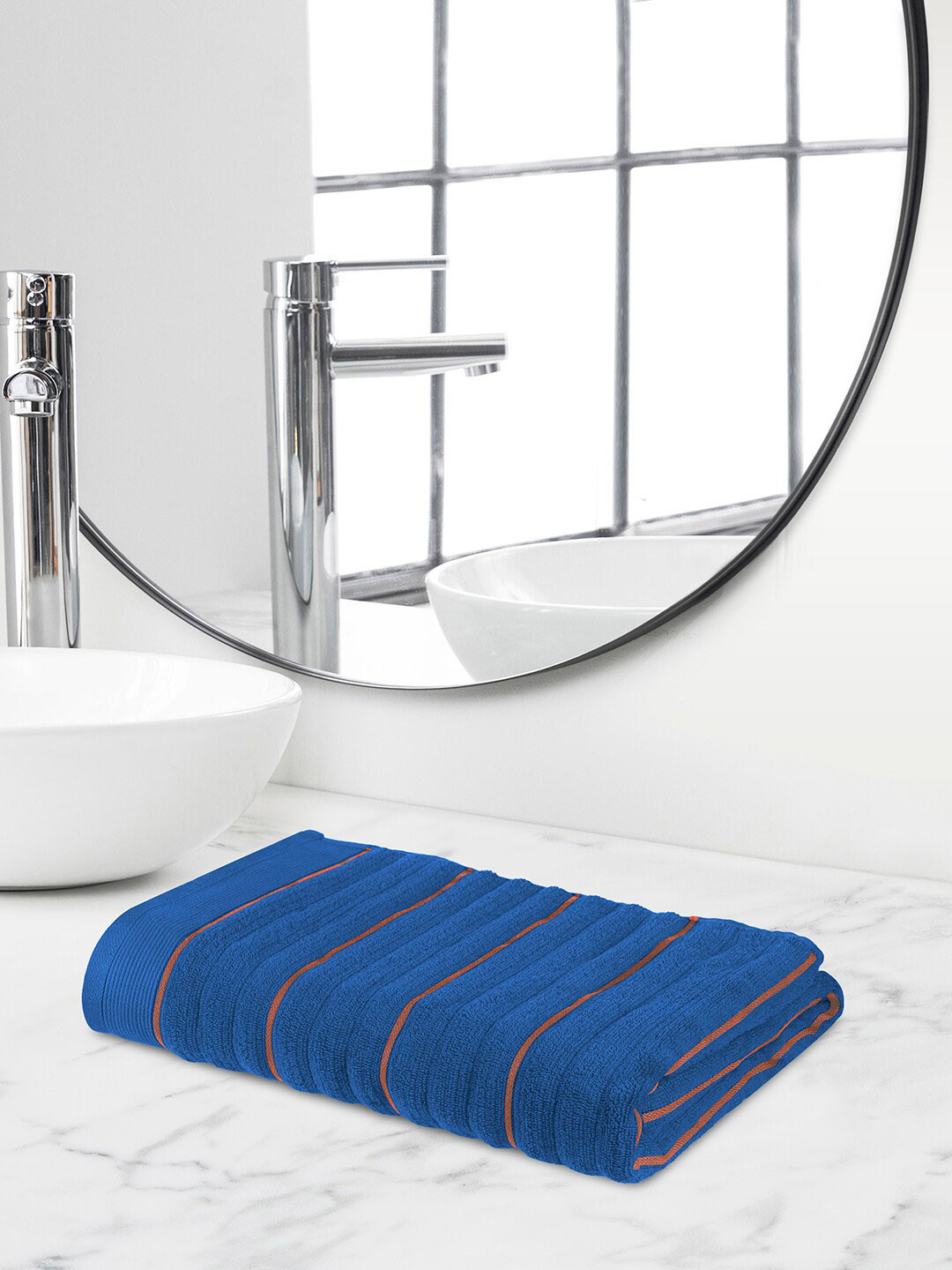 Himeya Blue & Orange Terry Cotton 550 GSM Bath Towel