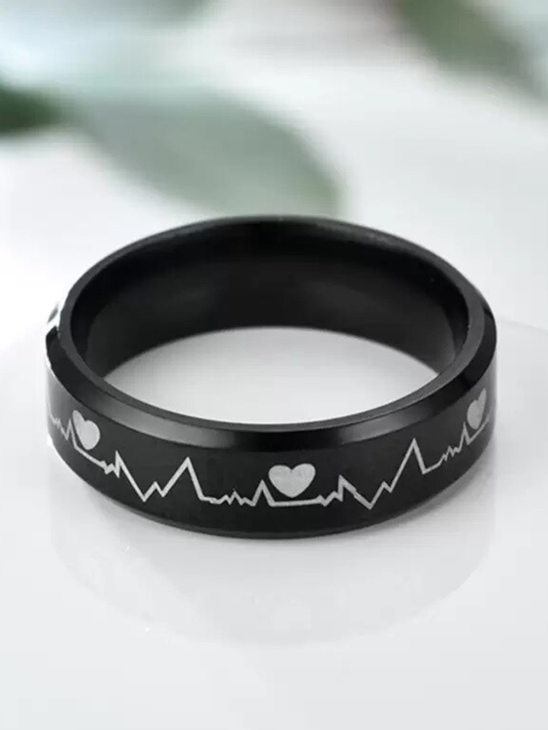 VIEN unisex Heartbeat Shaped Stainless Steel Finger Ring