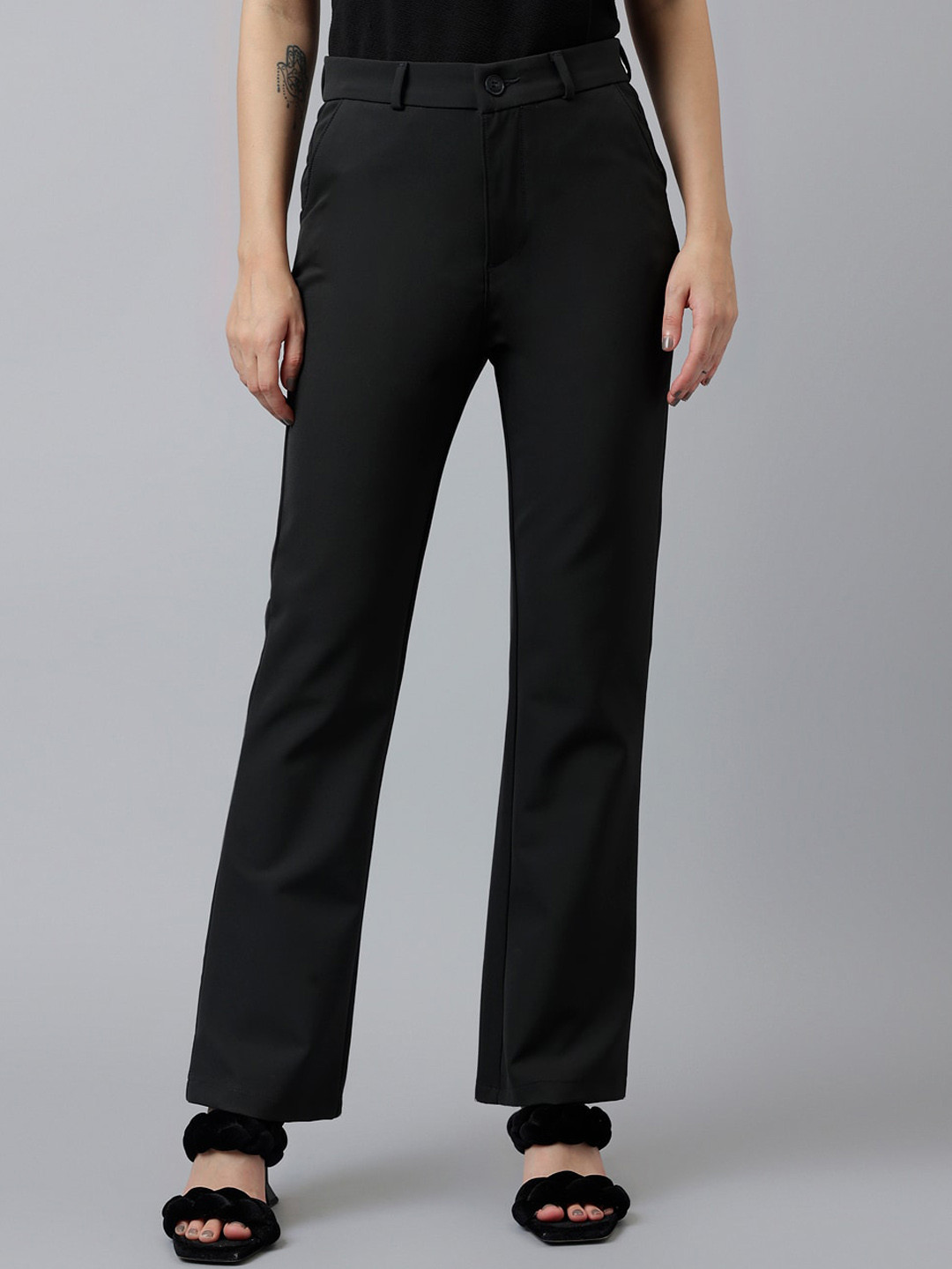 Xpose Women Comfort High-Rise Plain Acrylic Bootcut Trousers