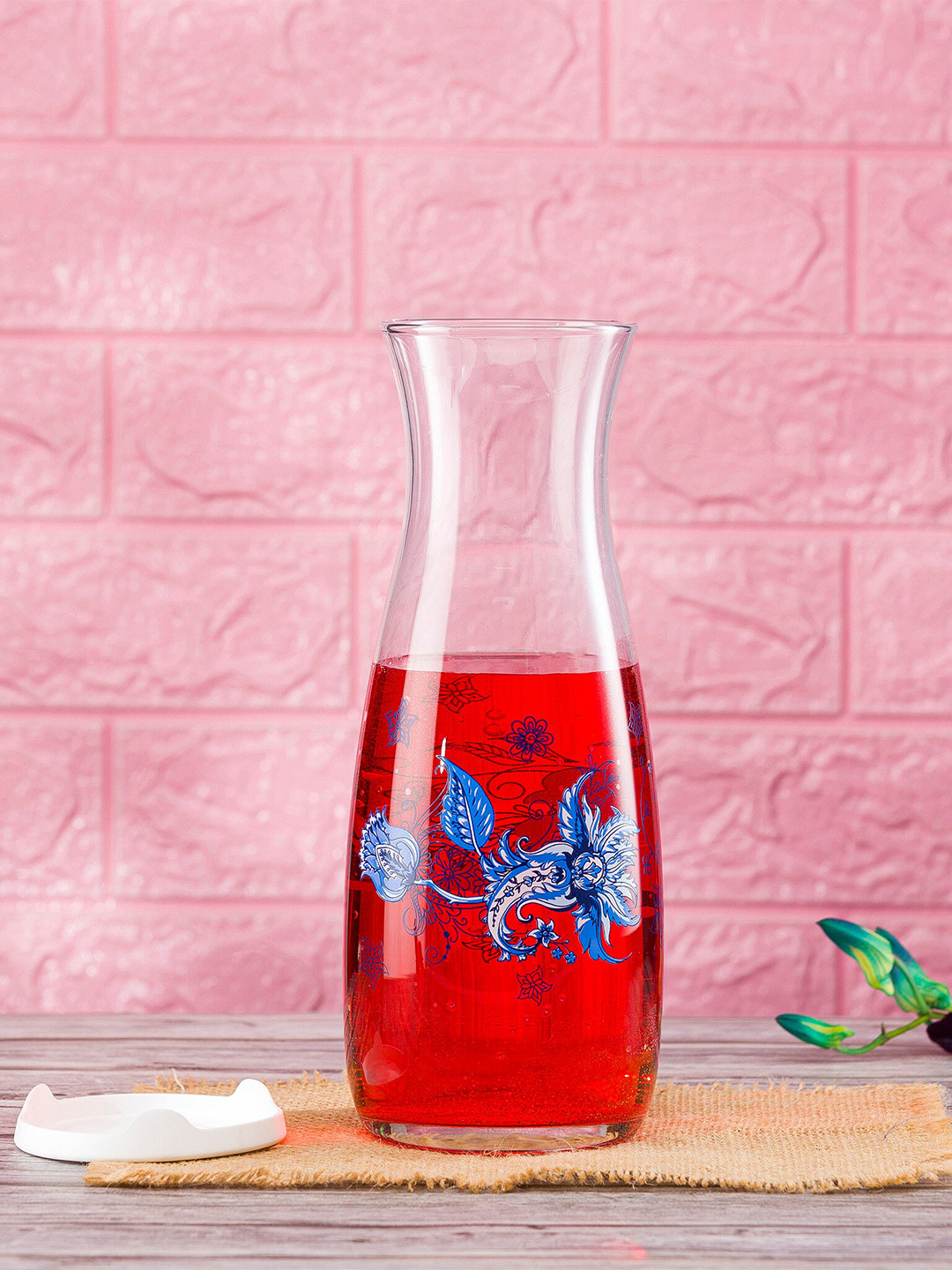 Pasabahce Diana Transparent & Blue Printed Glass Carafe - 1.18 L