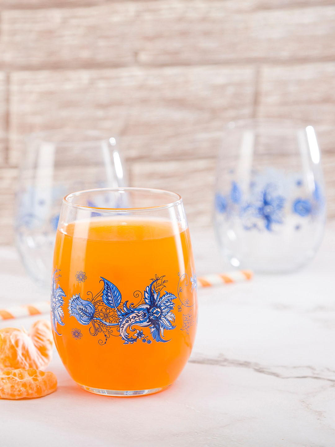 Pasabahce Transparent & Blue 6 Pieces Printed Water Or Juice Glasses 350ml Each